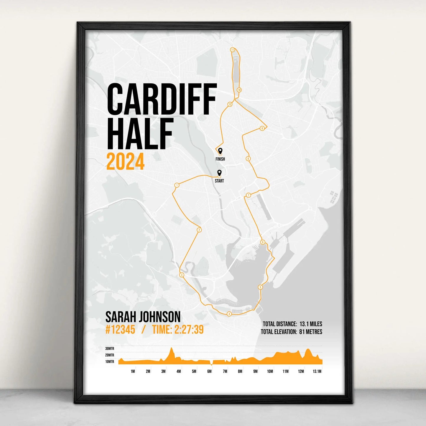 Personalised Cardiff Half Marathon Art Print in orange from Purest Green Prints