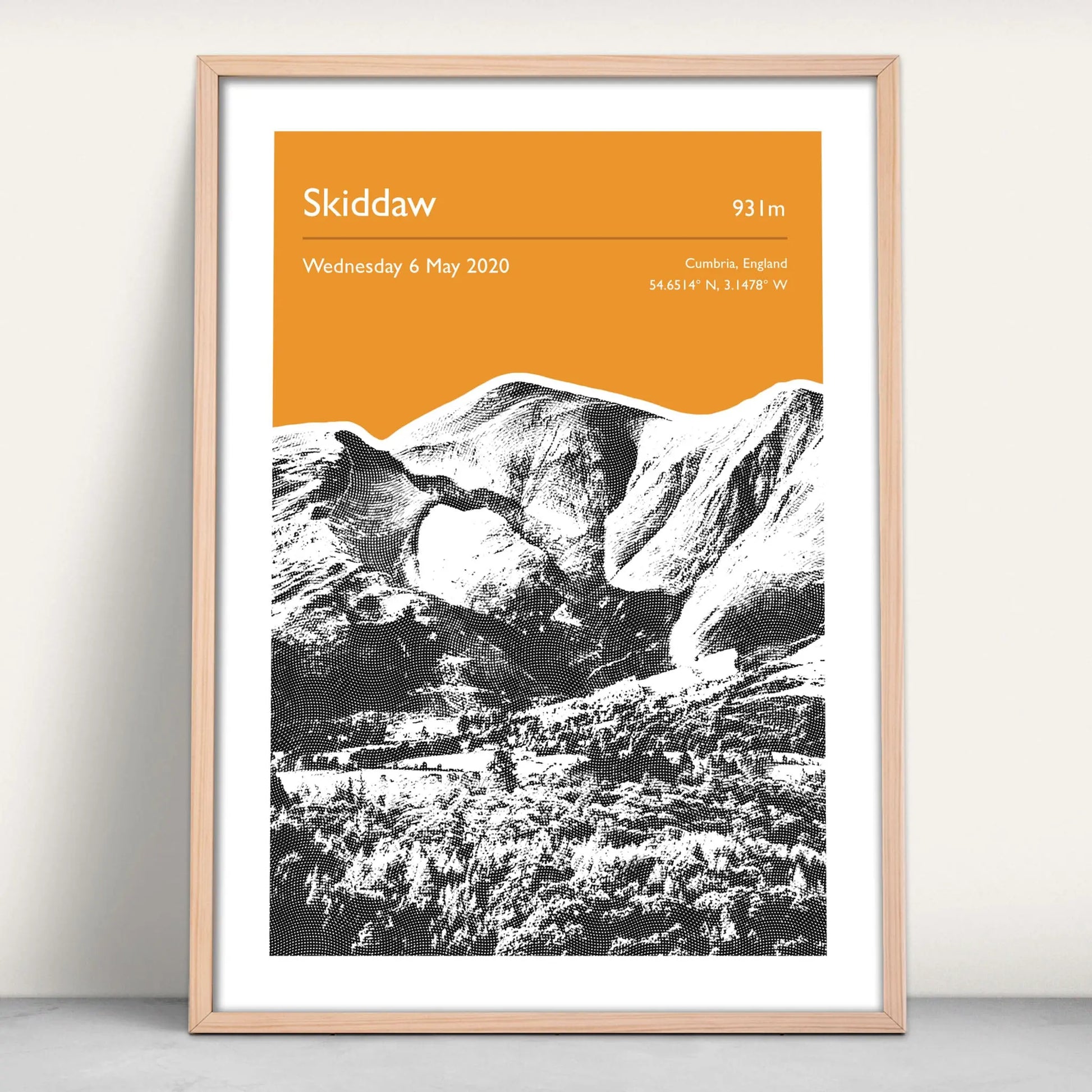 Skiddaw, Lake District Personalised Art Print in orange from Purest Green Prints