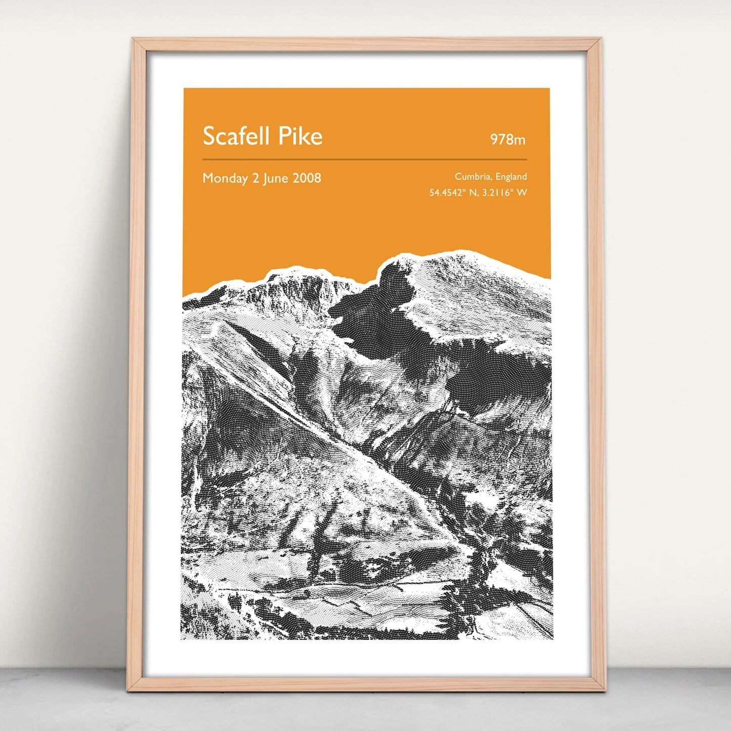 Scafel Pike, Lake District Personalised Art Print in orange from Purest Green Prints