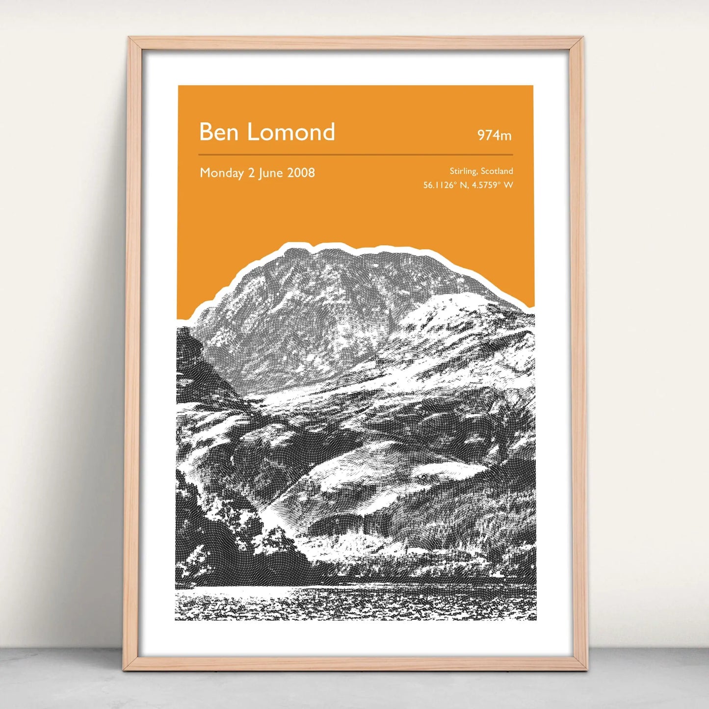 Ben Lomond, Scotland Personalised Art Print in orange from Purest Green Prints