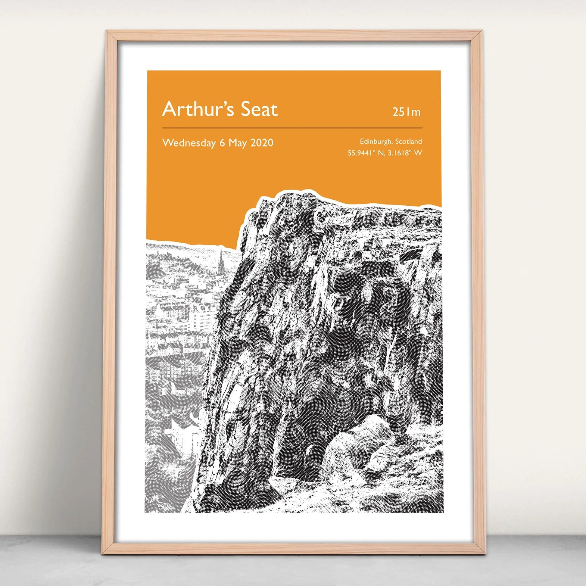 Arthurs Seat Scotland Personalised Art Print in light orange from Purest Green Prints