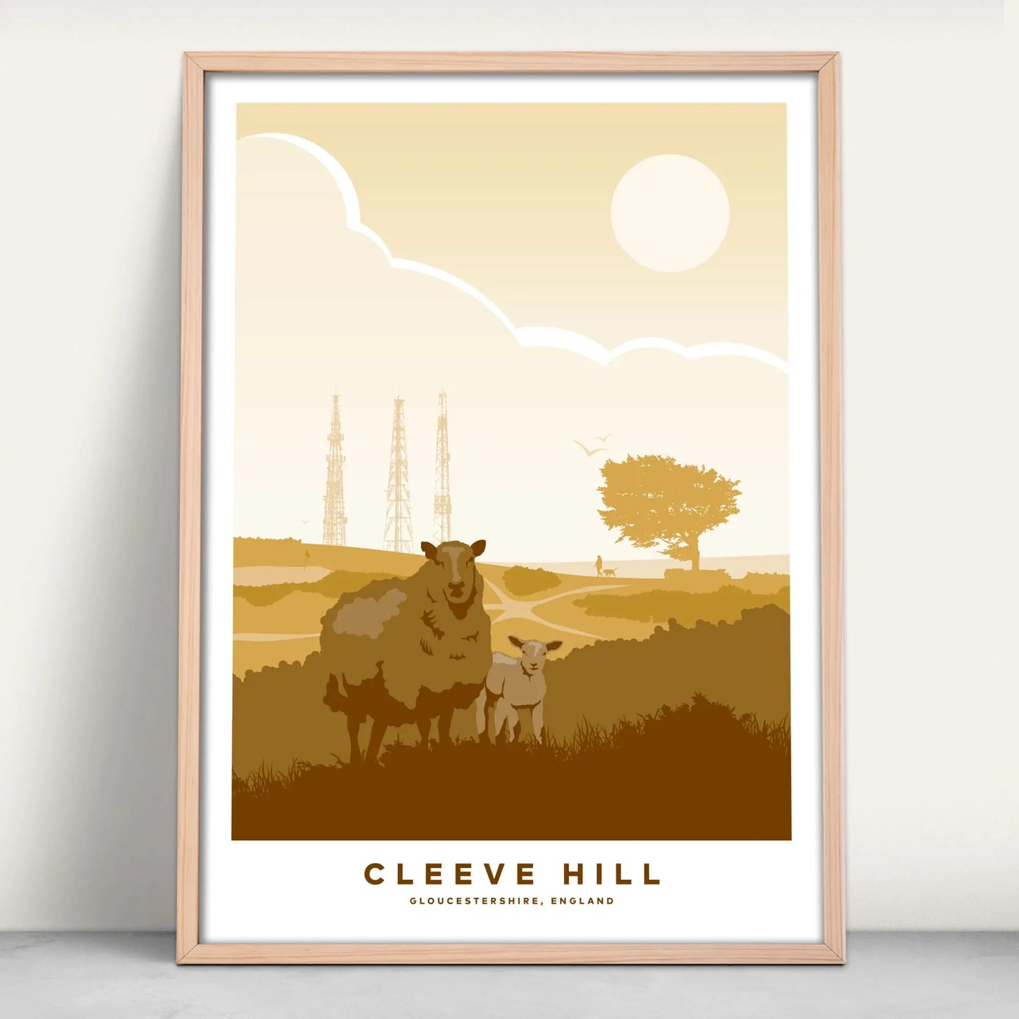 Cleeve Hill, Cheltenham art print in Travel style art print in orange from Purest Green Prints.