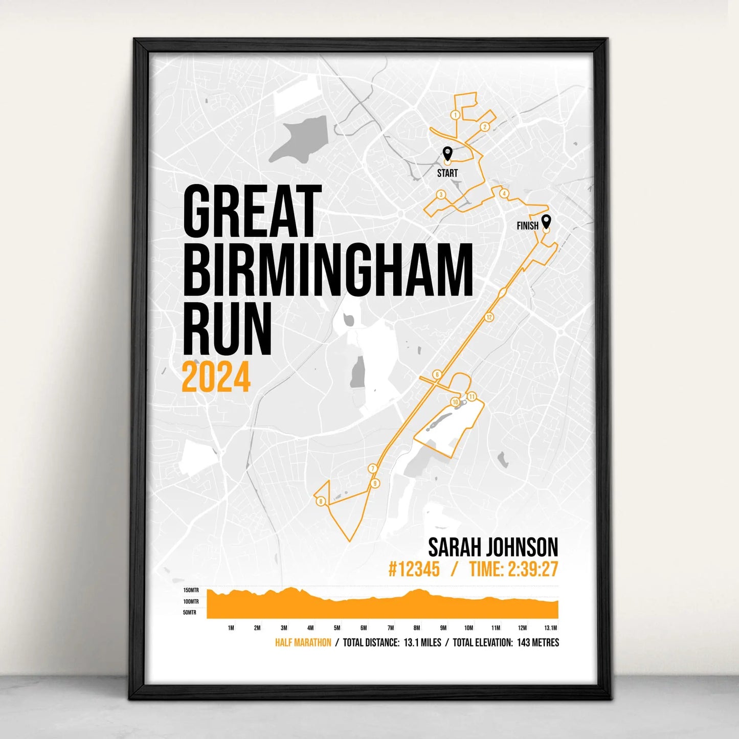 Great Birmingham Run Half Marathon Art Print in orange from Purest Green Prints.