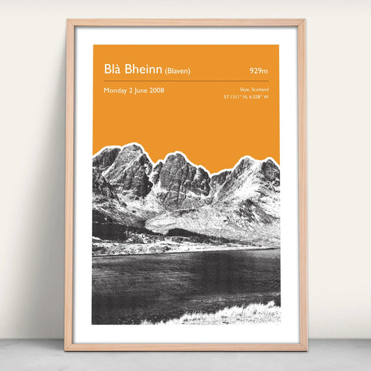 Bla Bheinn (Blaven), Skye, Scotland personalised Art Print in orange from Purest Green Prints