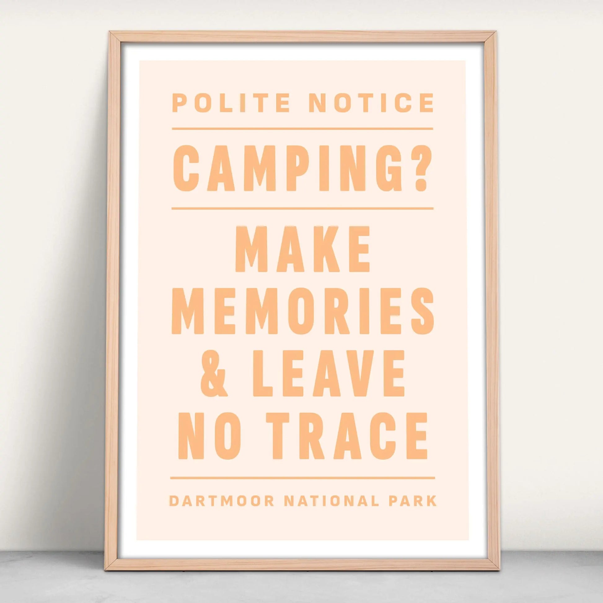 Wild Camping, Make Memories Leave no Trace Art Print on orange from Purest Green Prints