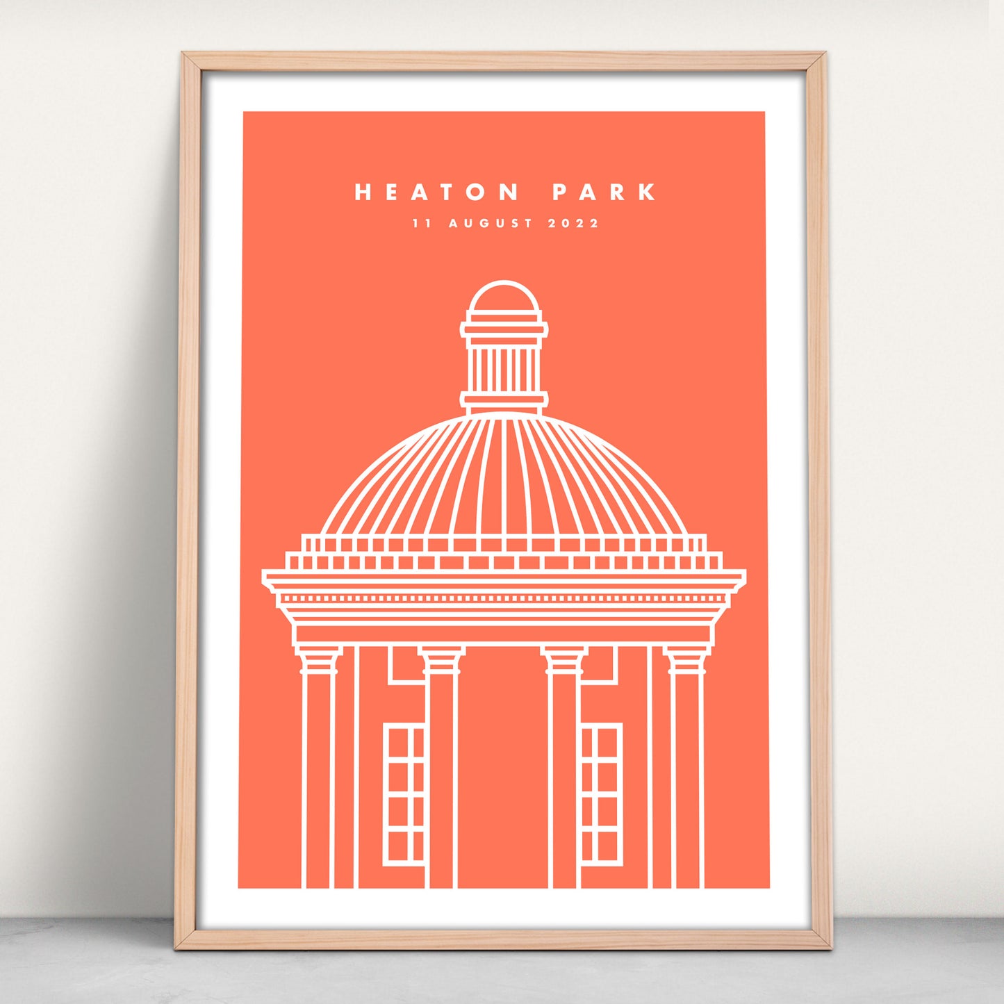 Heaton Park Temple, Manchester art print in orange from Purest Green Prints