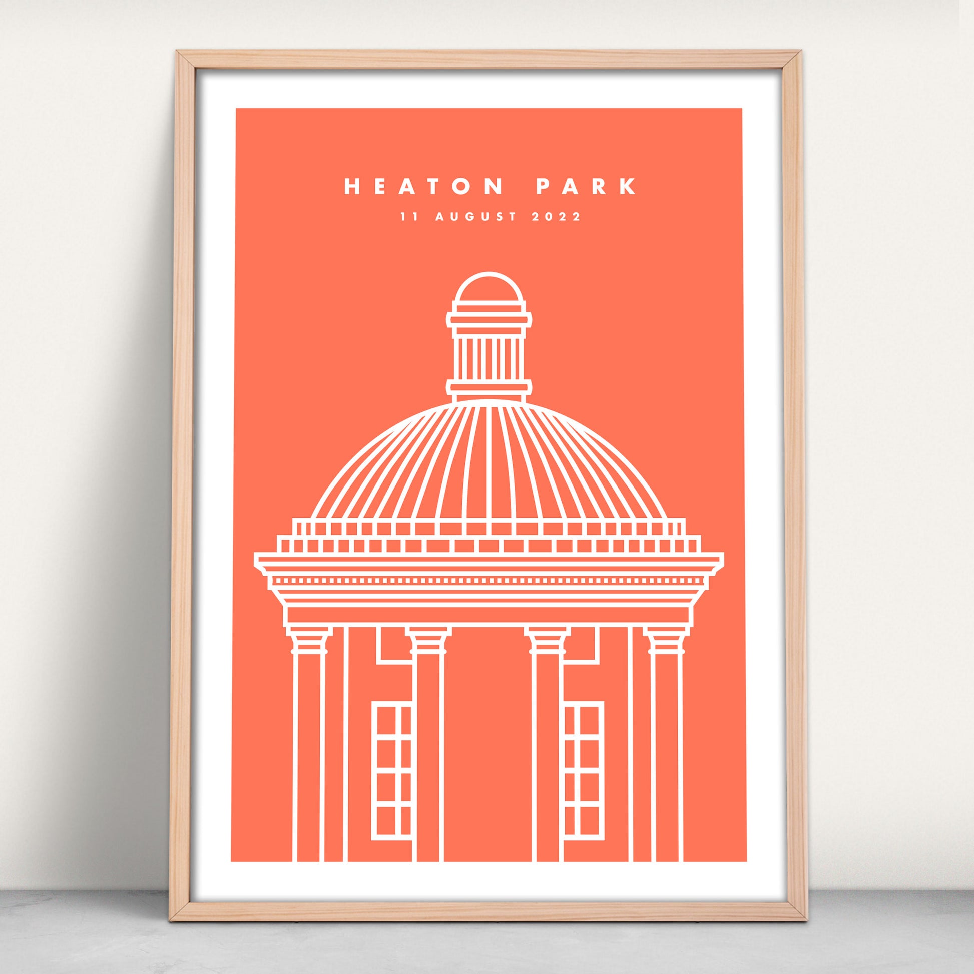 Heaton Park Temple, Manchester art print in orange from Purest Green Prints