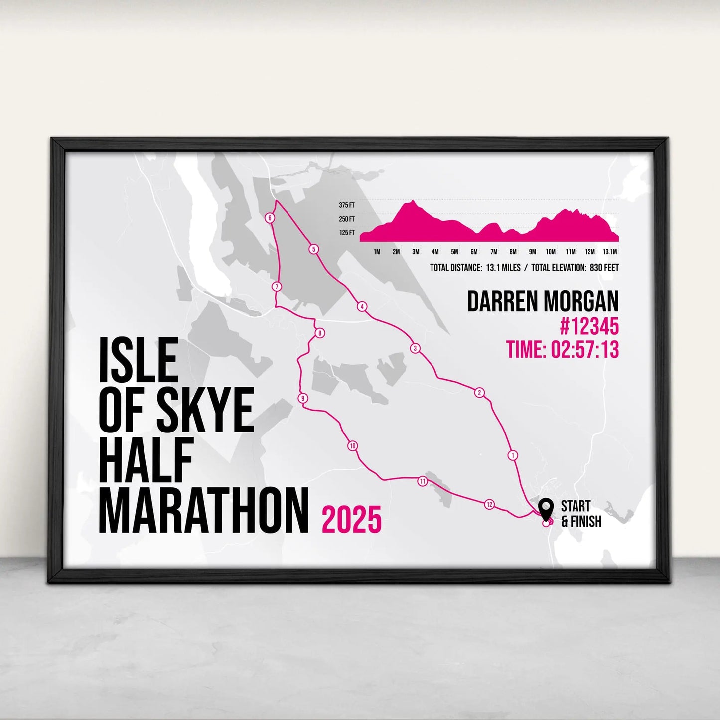 Personalised Isle of Skye Half Marathon Print in pink from Purest Green Prints