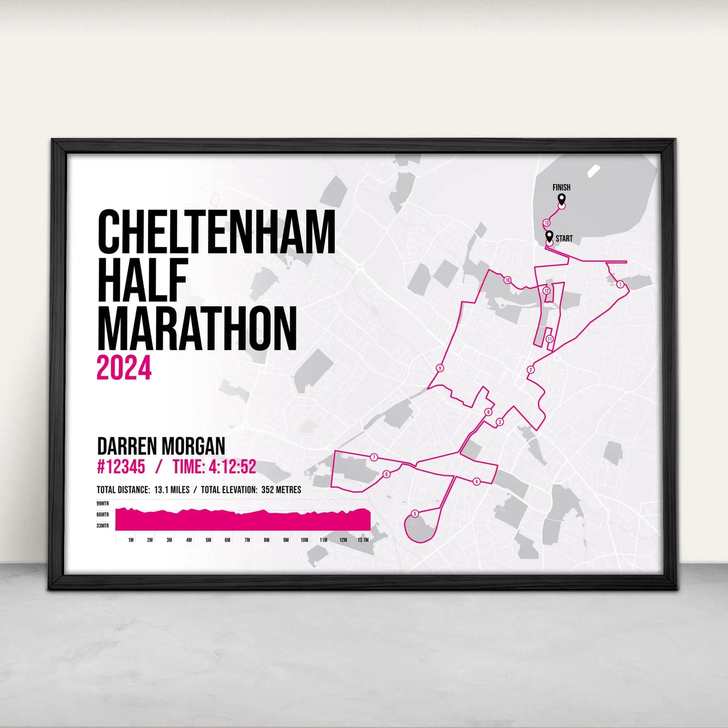 Personalised Cheltenham Half Marathon Art Print in pink from Purest Green Prints