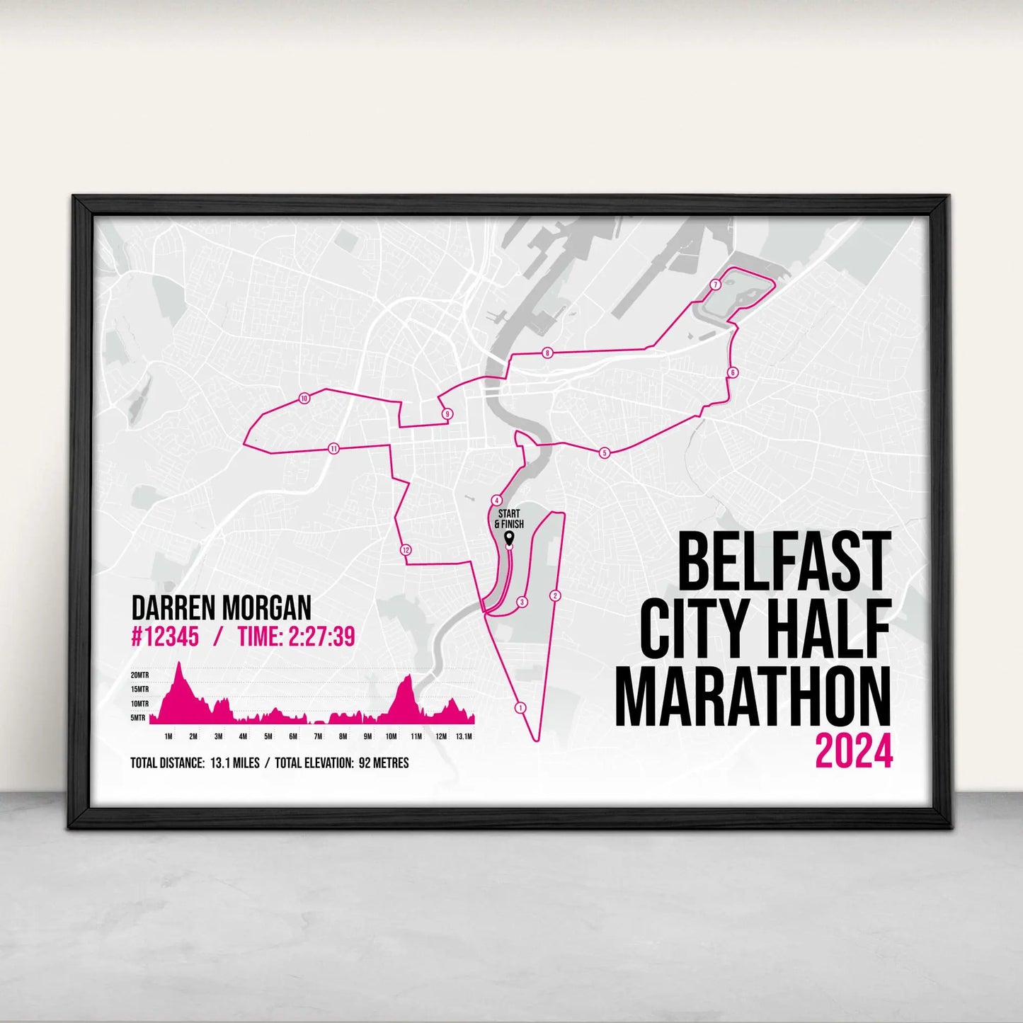 Personalised Belfast City Half Marathon Art Print in pink from Purest Green Prints