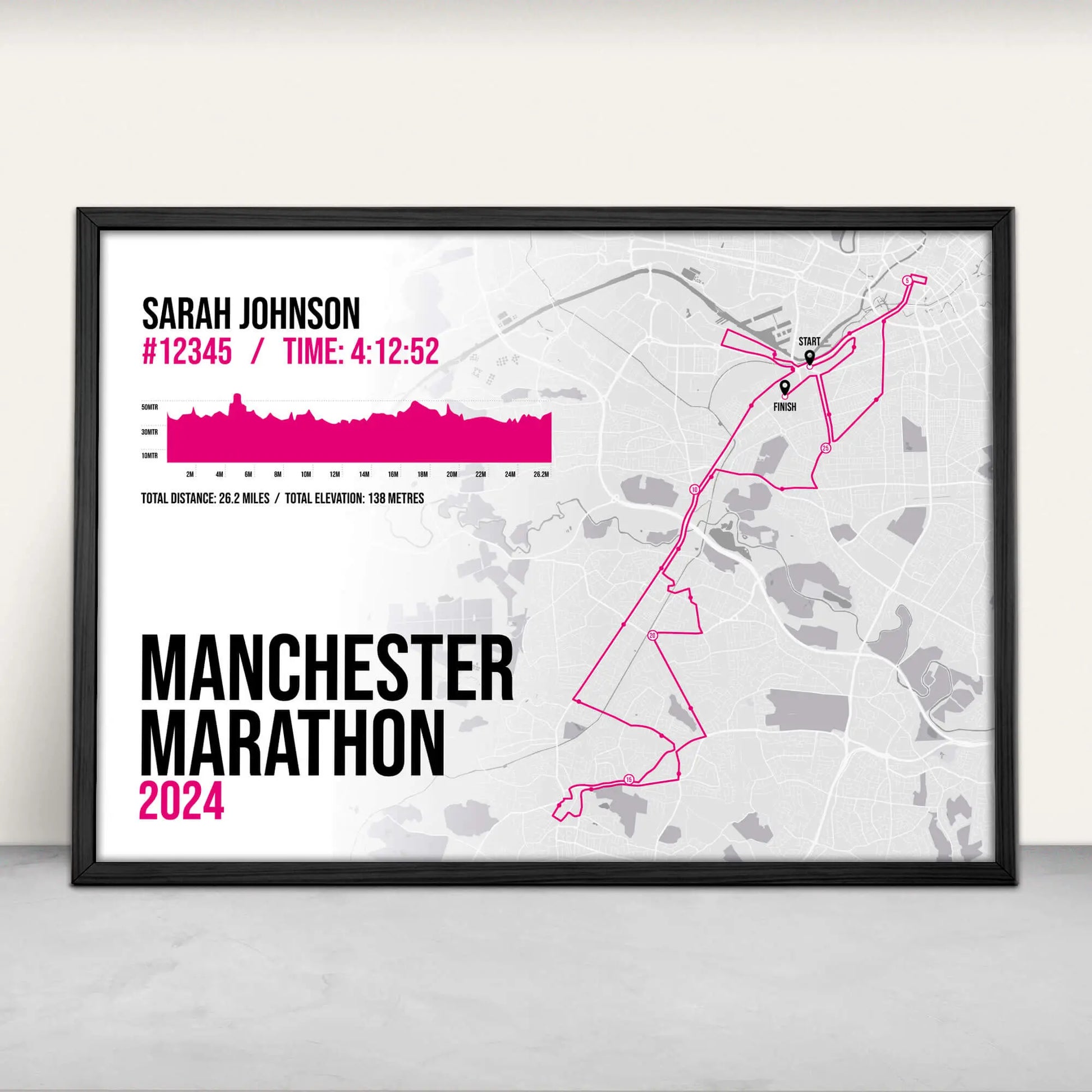 Manchester Marathon Art Print in pink from Purest Green Prints