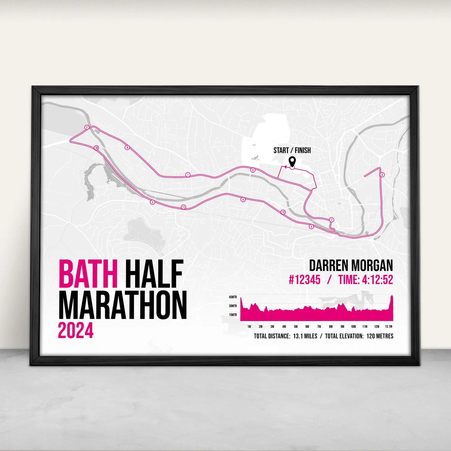 Bath Half Marathon Personalised Art Print in pink from Purest Green Prints.