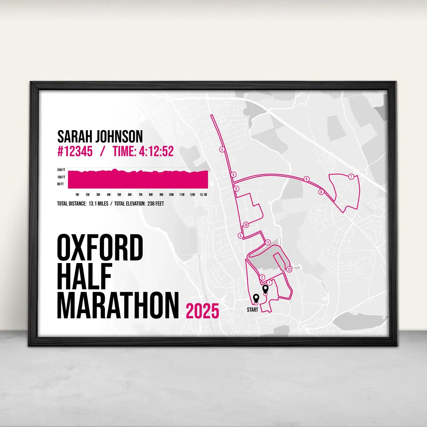 Personalised Oxford Half Marathon Art Print in pink from Purest Green Prints.
