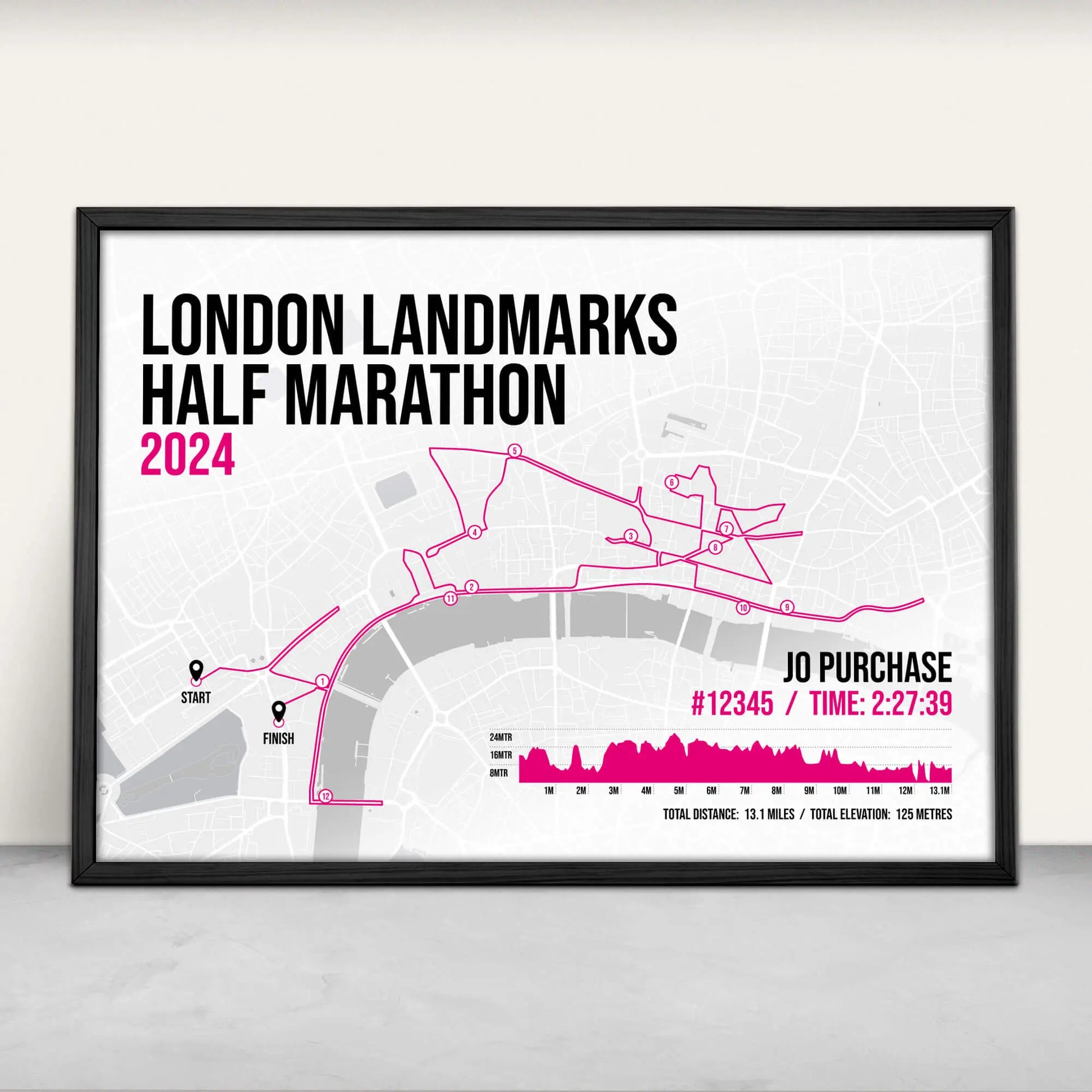 London Landmarks Half Marathon Art Print in pink from Purest Green Prints.