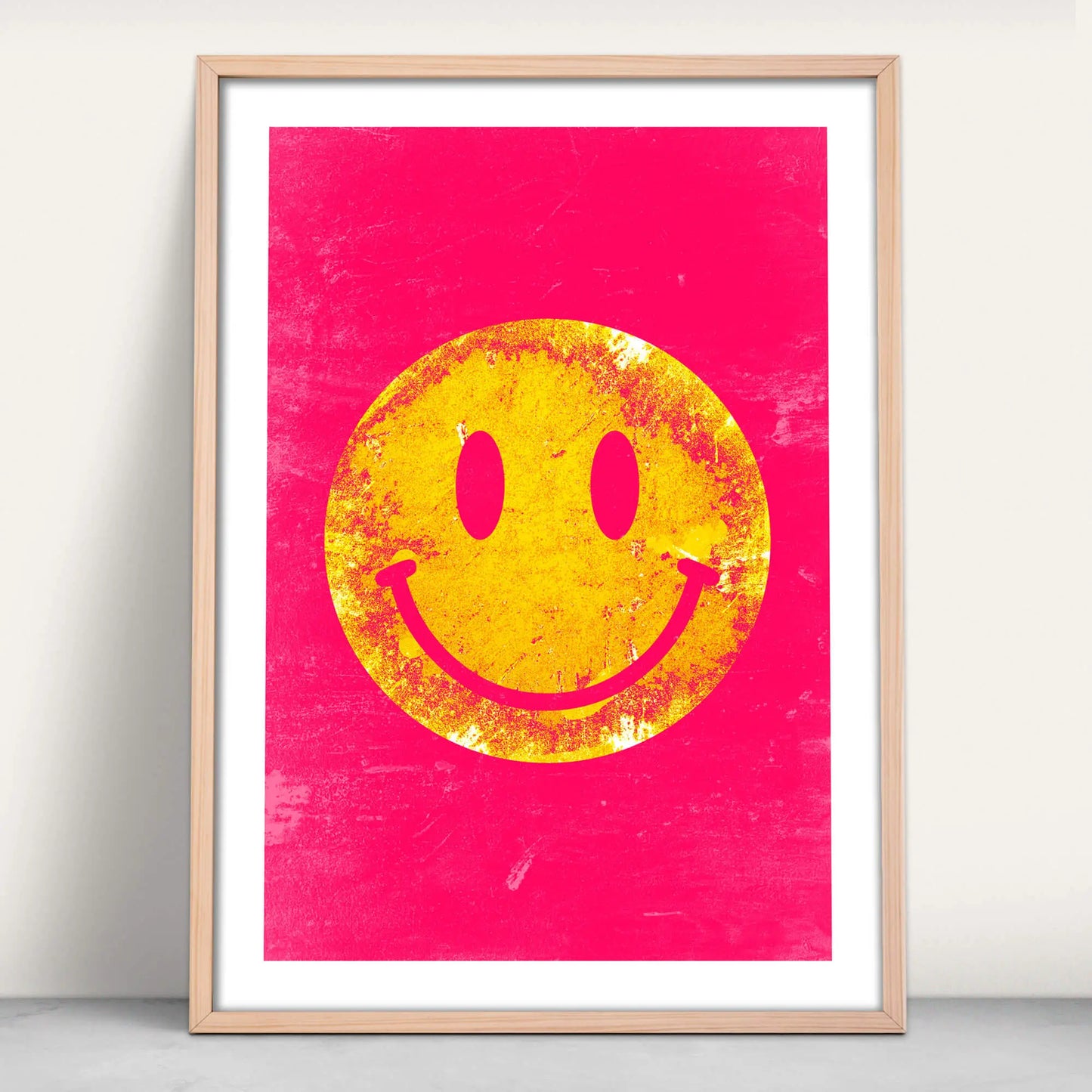 Acid Smiley giclee art print in pink and yellow from Purest Green Prints