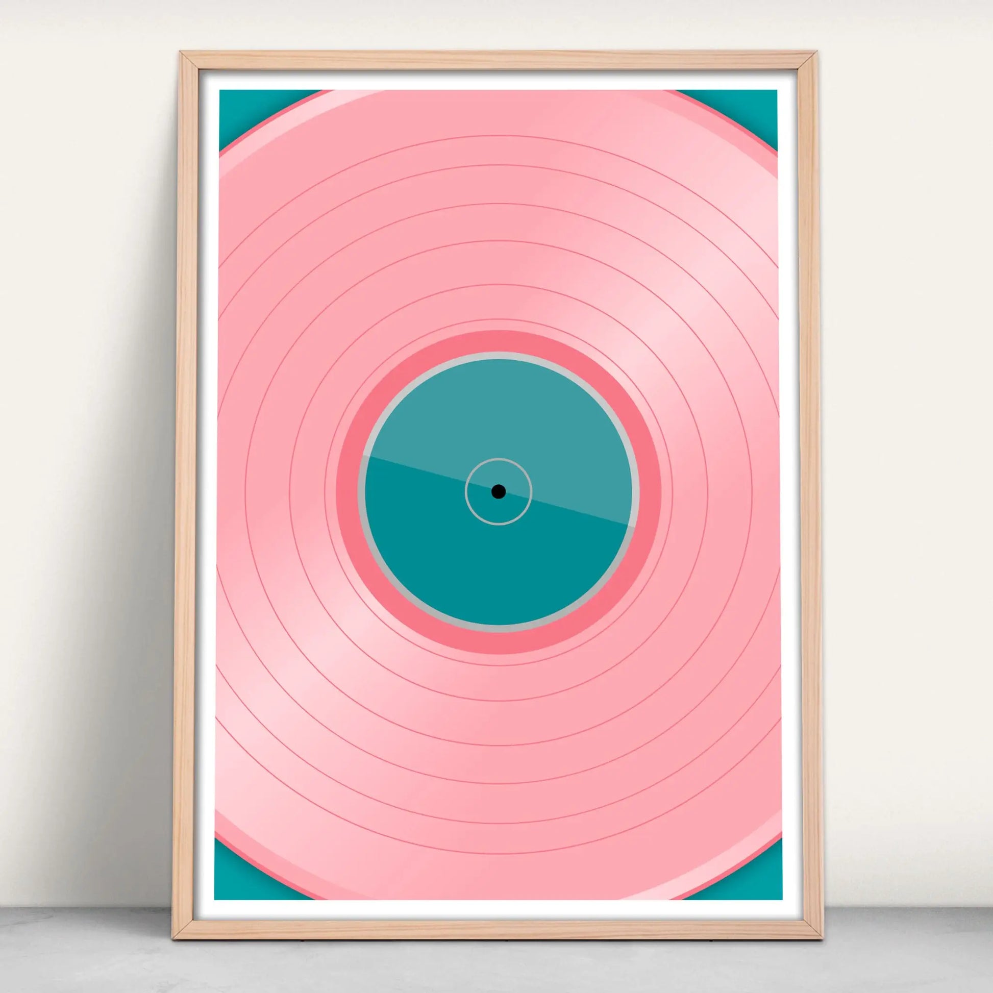 Vinyl Record Music Personalised Art Print in pink and green from Purest Green Prints