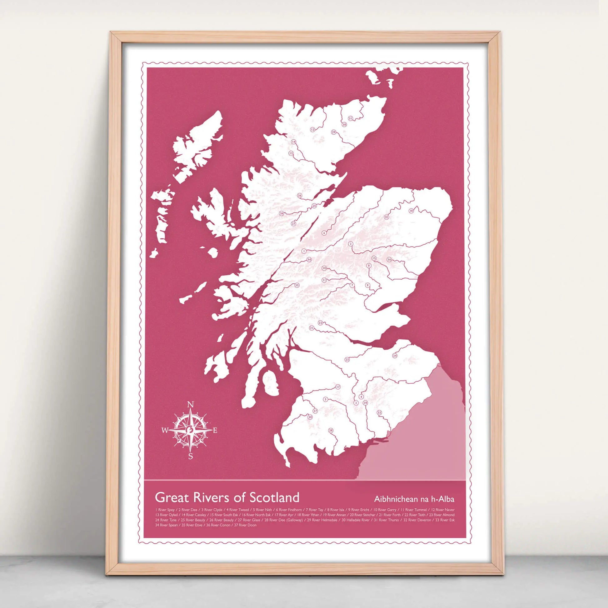 Rivers of Scotland Art Print in pink from Purest Green Prints