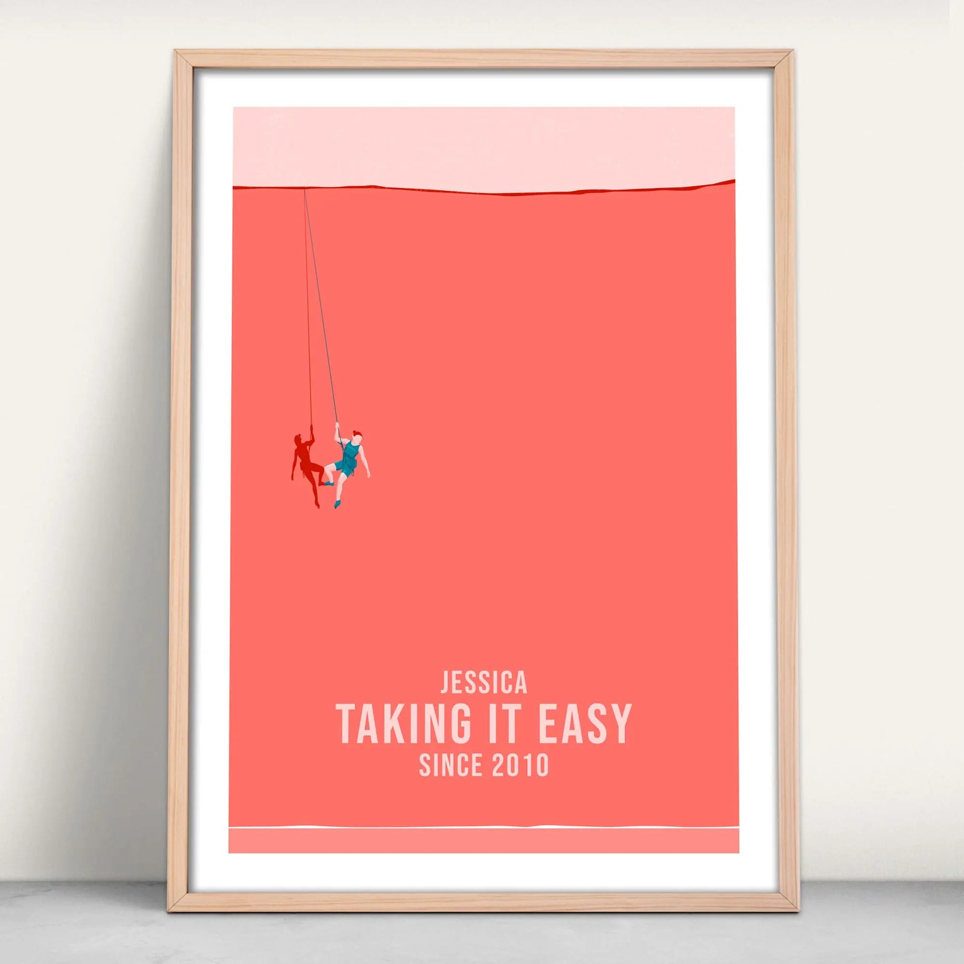 Personalised climbing print in pink and blue from Purest Green Prints