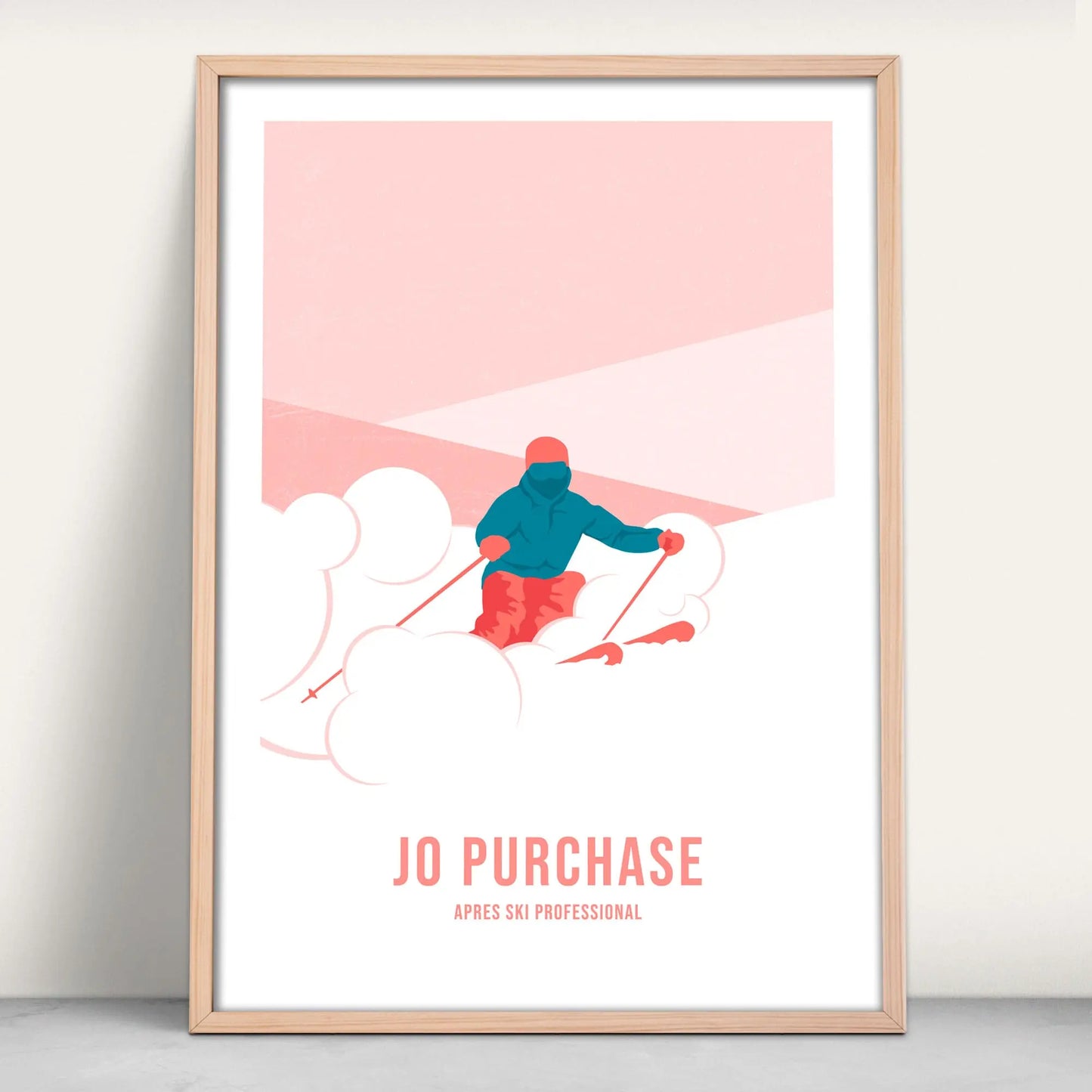 Personalised Skiing Art Print in pink and blue from Purest Green Prints.