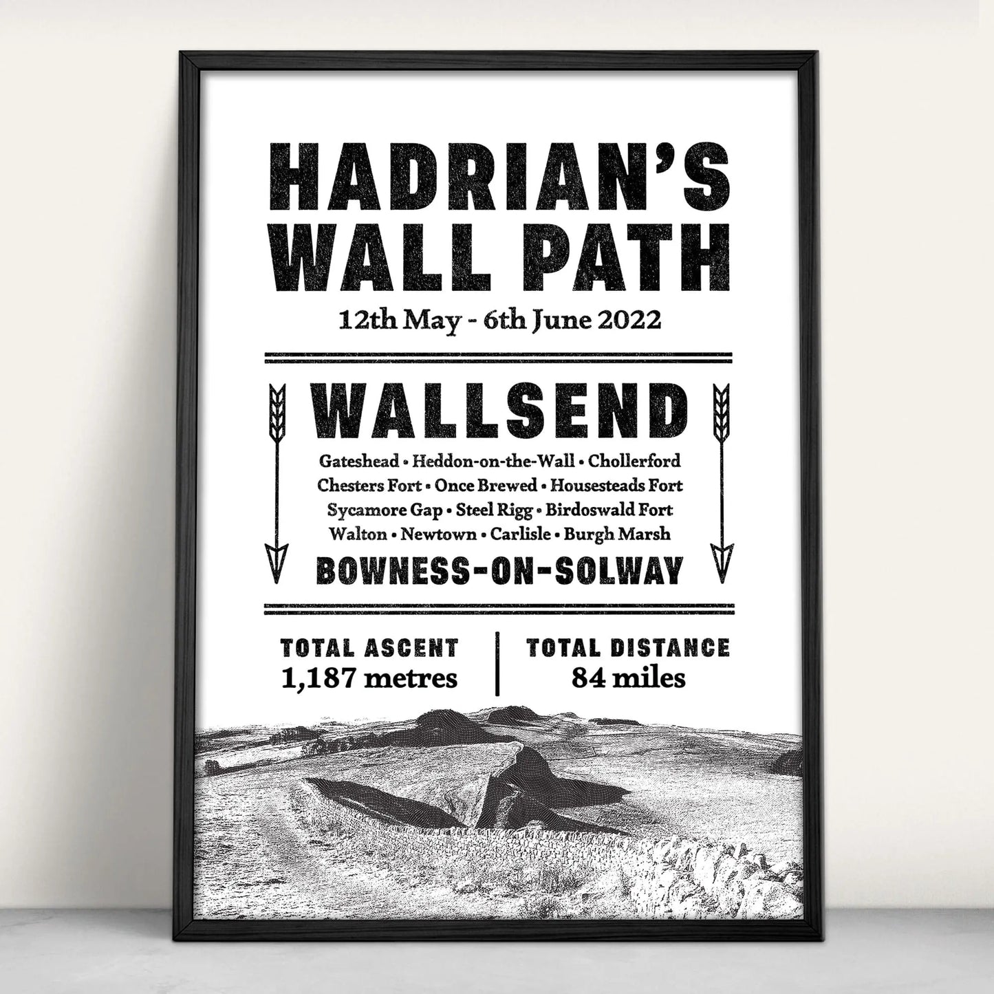 Hadrian's Wall Path Typographic Personalised Art Print from Purest Green Prints