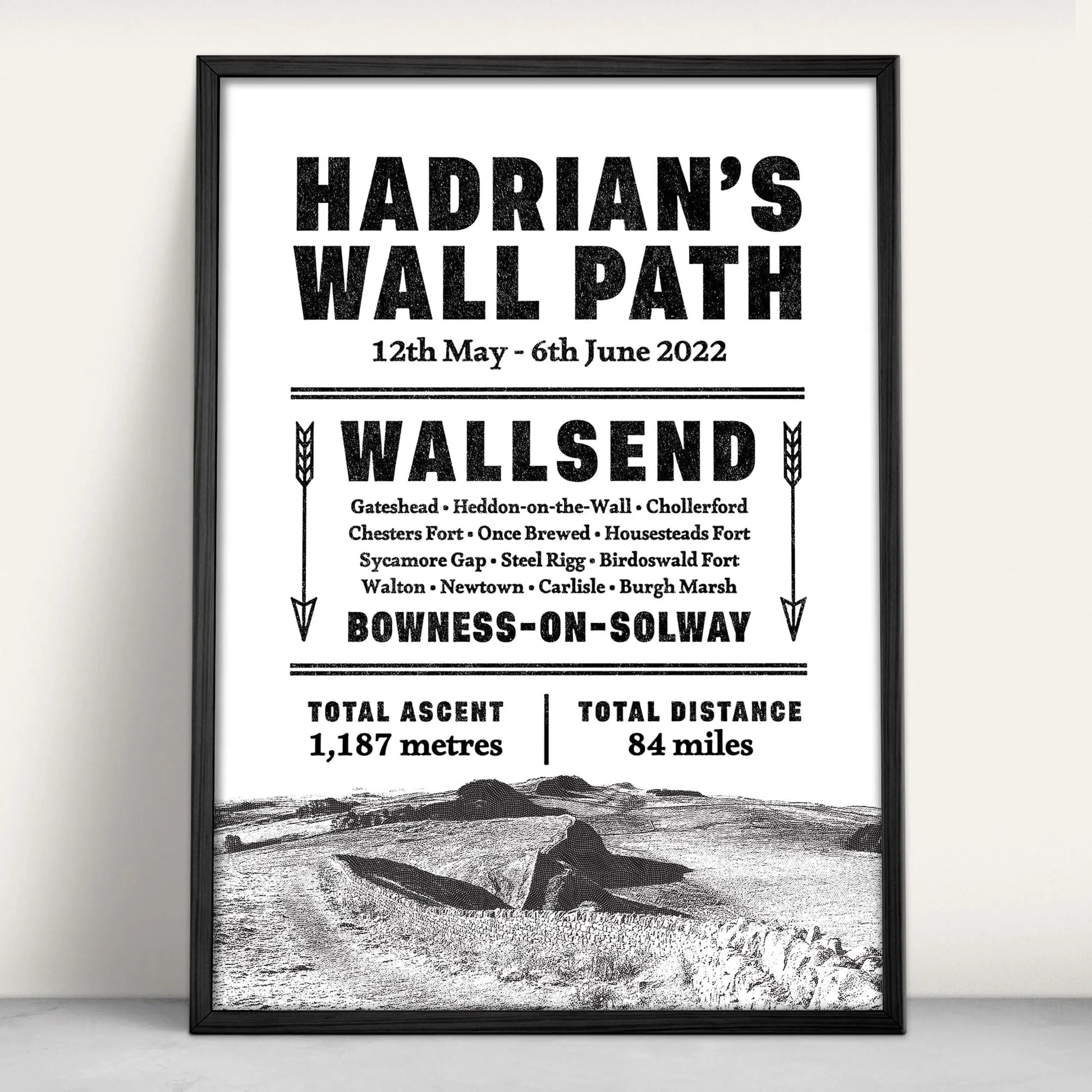 Hadrian's Wall Path Typographic Personalised Art Print from Purest Green Prints