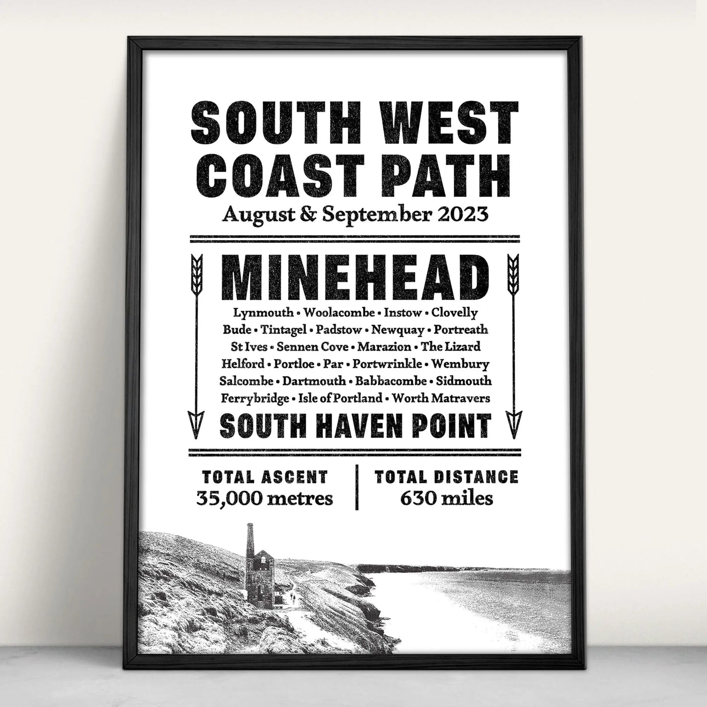 South West Coast Path Typographic Personalised Art Print from Purest Green Prints