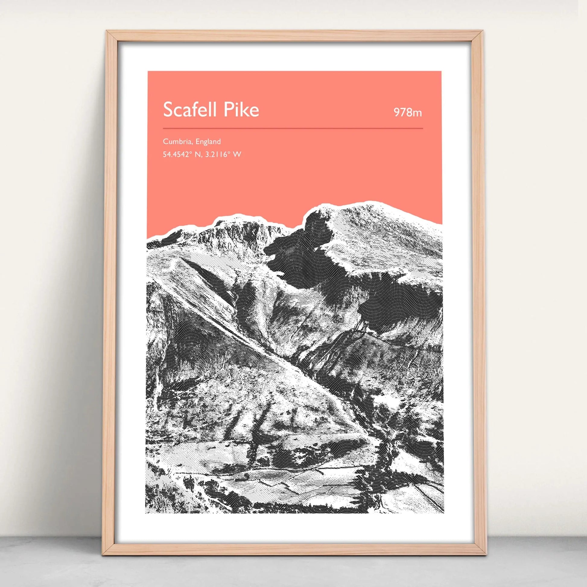 Scafel Pike, Lake District Personalised Art Print in pink from Purest Green Prints