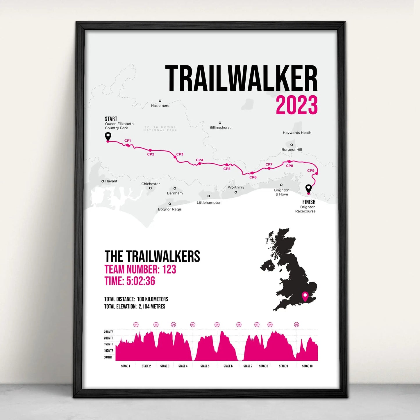 Personalised Trailwalker Art Print in pink from Purest Green Prints