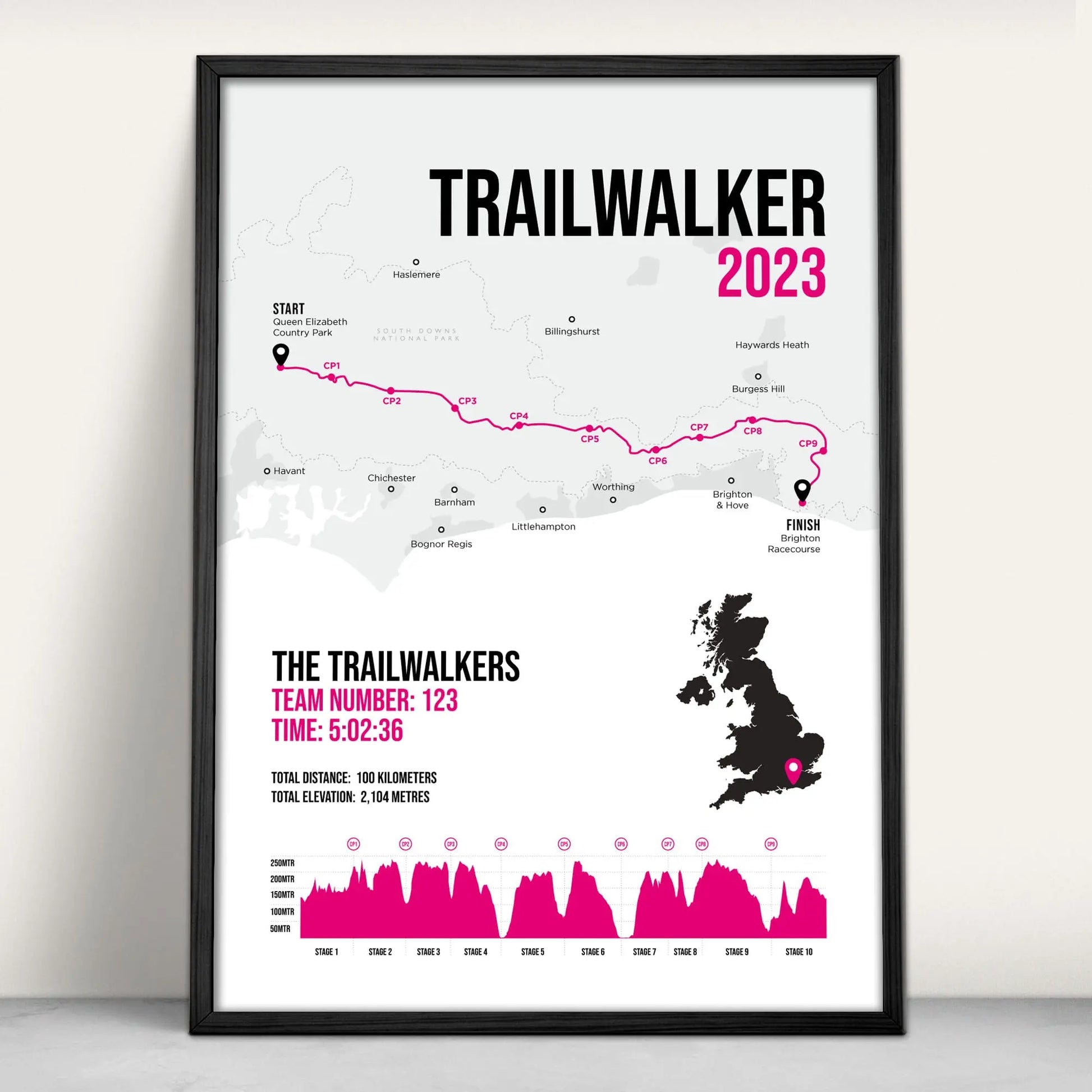 Personalised Trailwalker Art Print in pink from Purest Green Prints