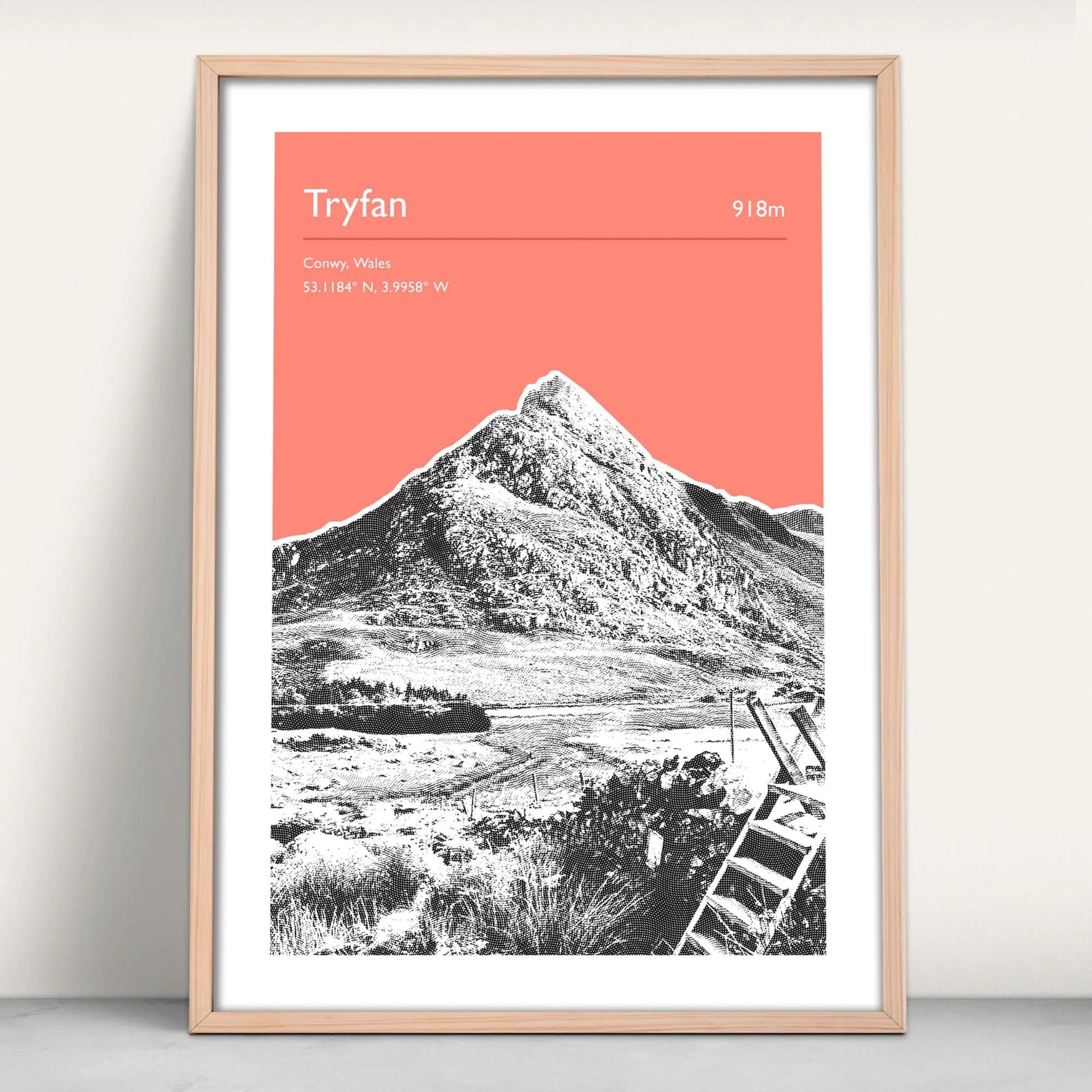 Tryfan, Wales Personalised Art Print in pink from Purest Green Prints