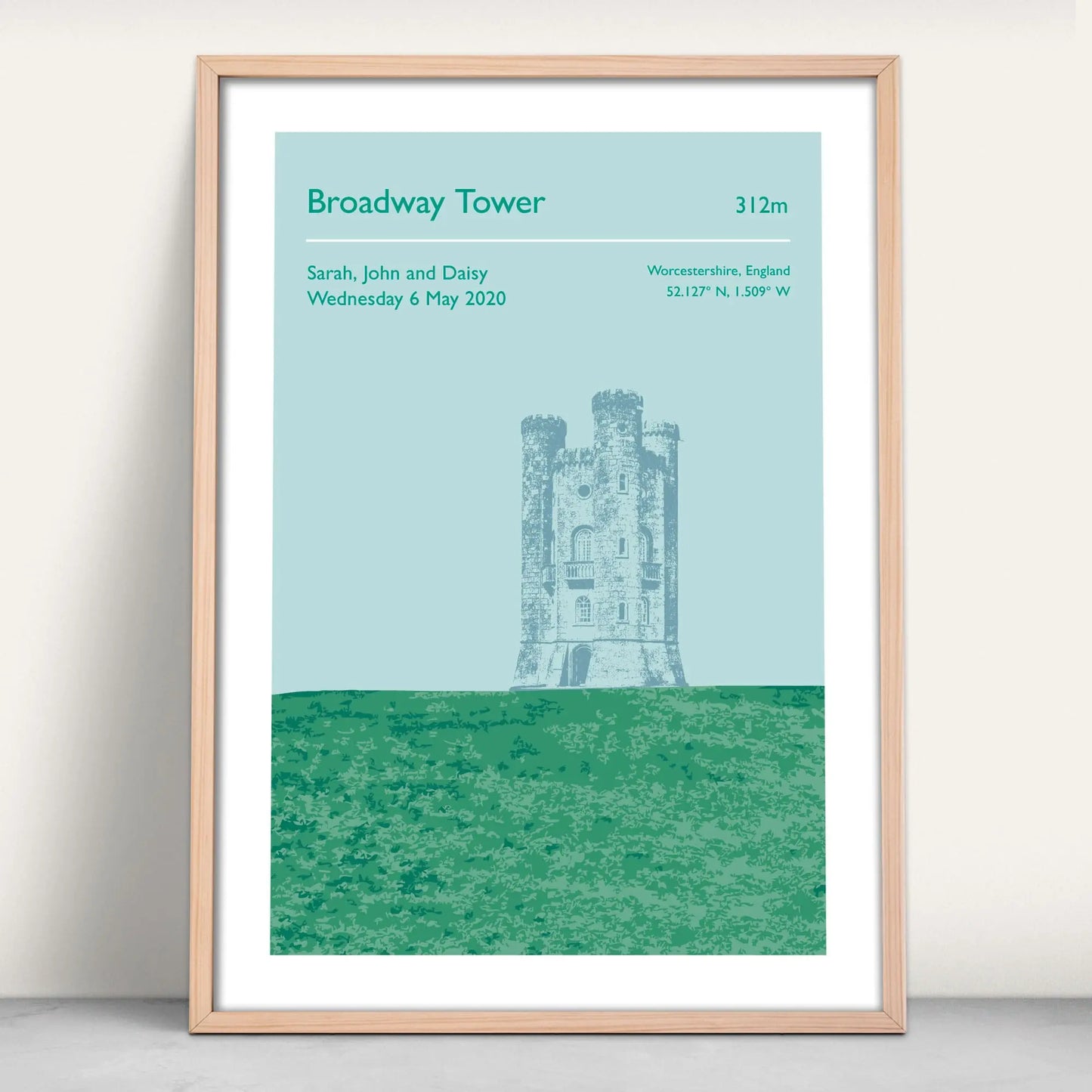 Personalised Broadway Tower art print from Purest Green Prints