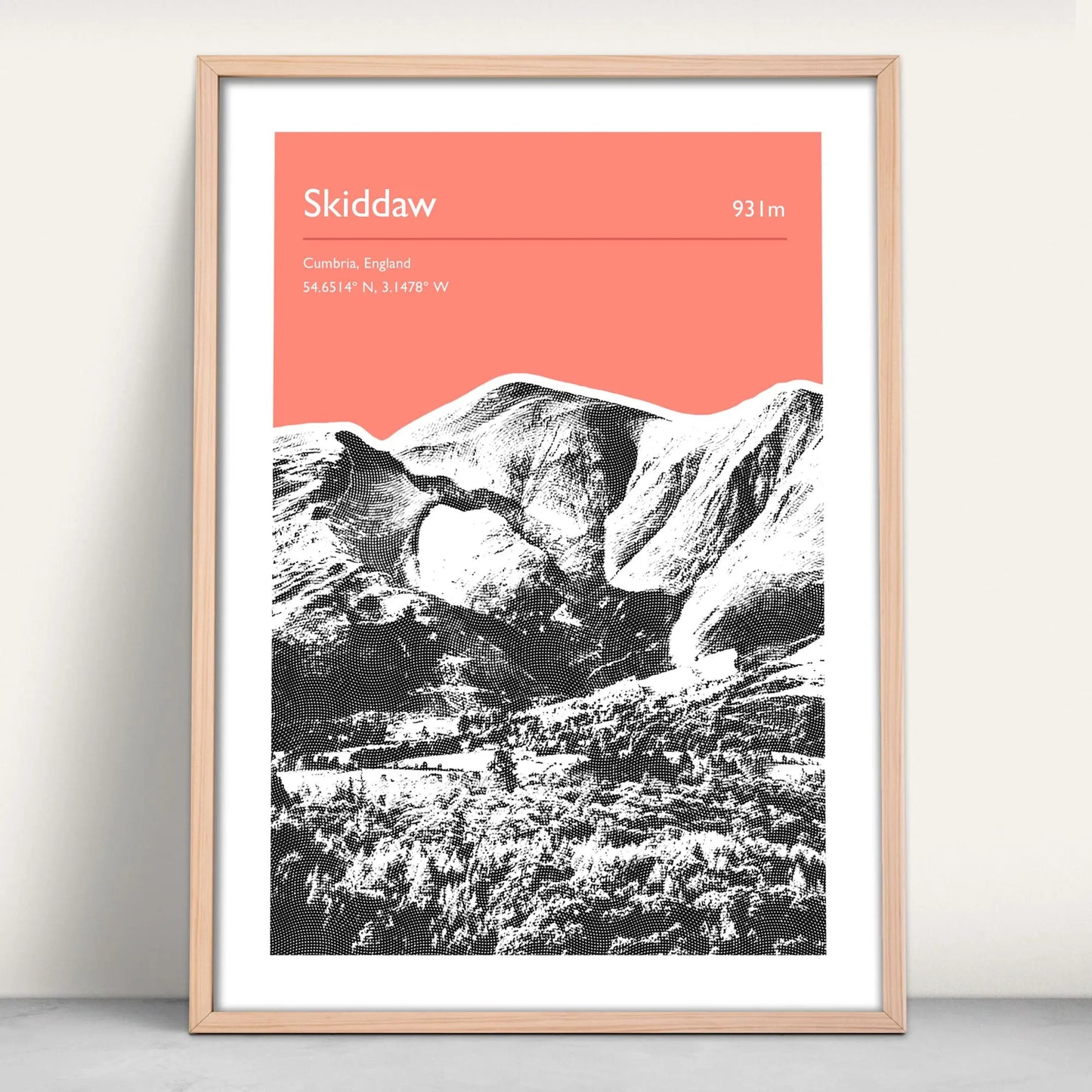 Skiddaw, Lake District Personalised Art Print in pink from Purest Green Prints