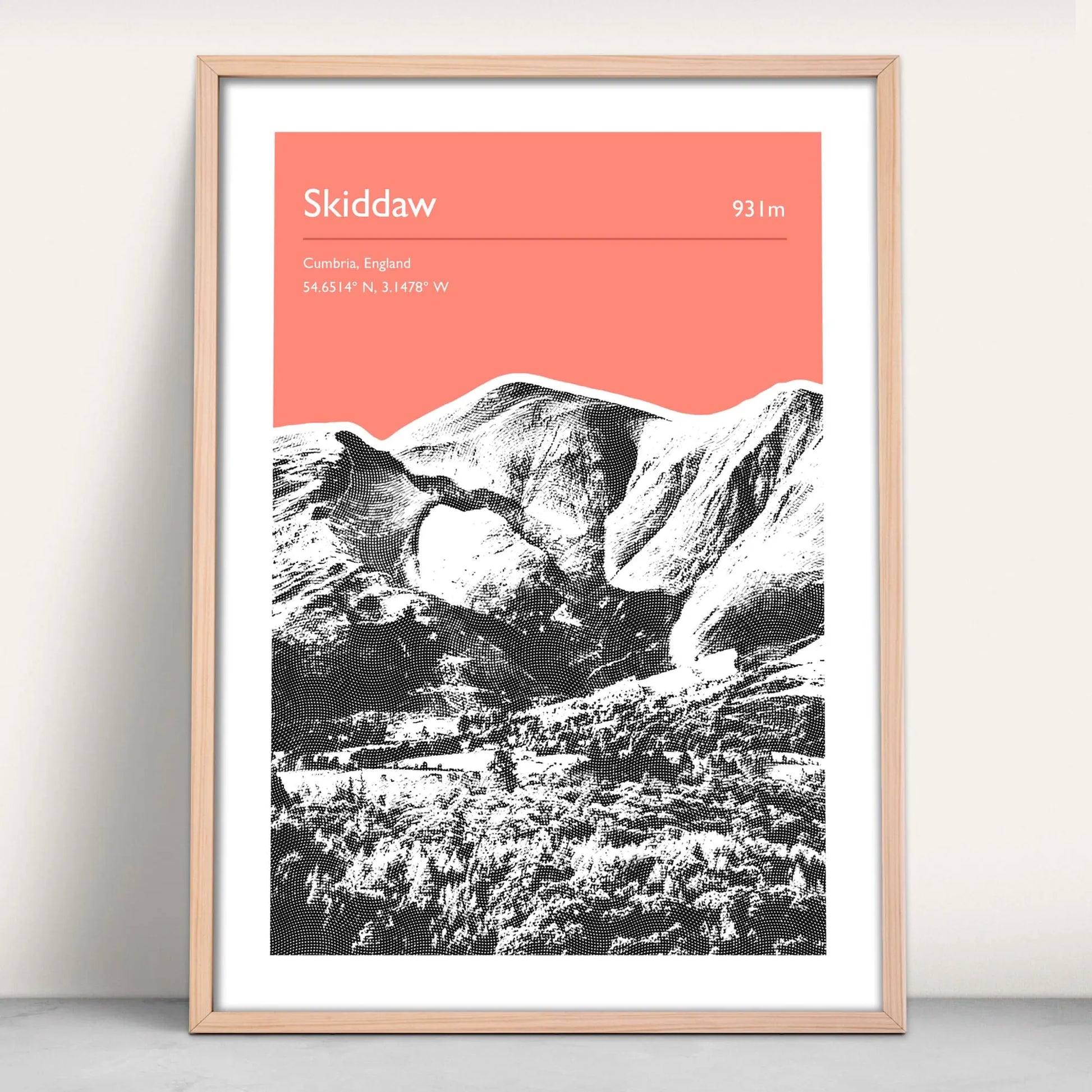 Skiddaw, Lake District Personalised Art Print in pink from Purest Green Prints