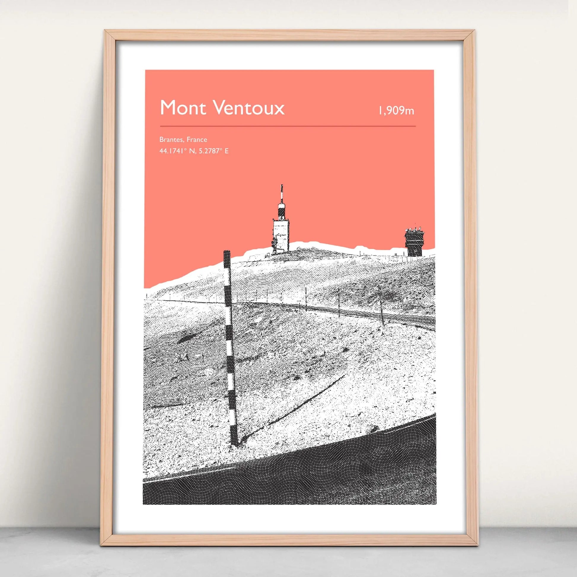 Mont Ventoux, France Personalised Cycling Art Print in pink from Purest Green Prints