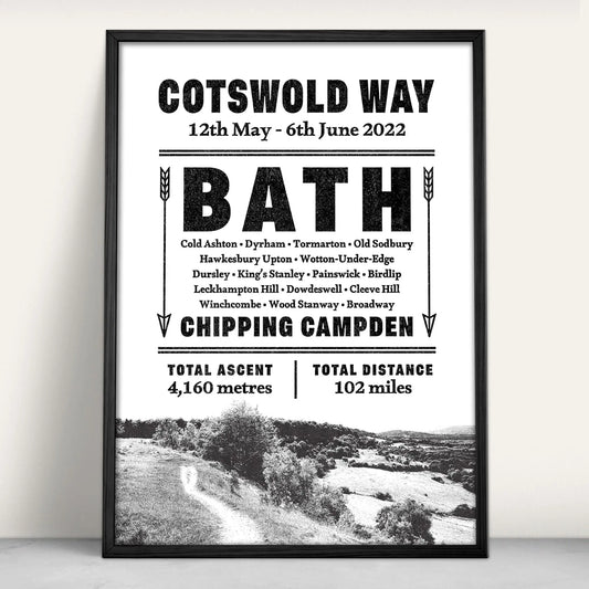 Cotswold Way National Trail Typographic Personalised Art Print from Purest Green Prints