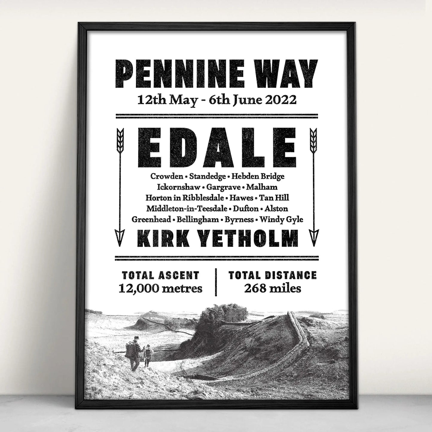 Pennine Way Typographic Personalised Art Print from Purest Green Prints