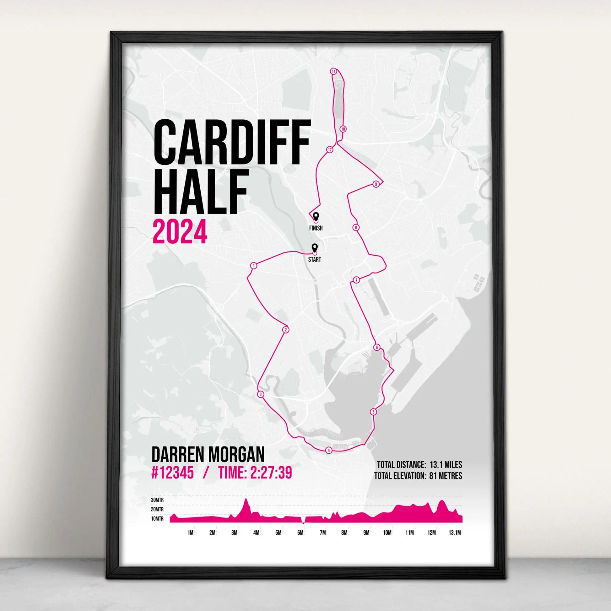 Personalised Cardiff Half Marathon Art Print in pink from Purest Green Prints