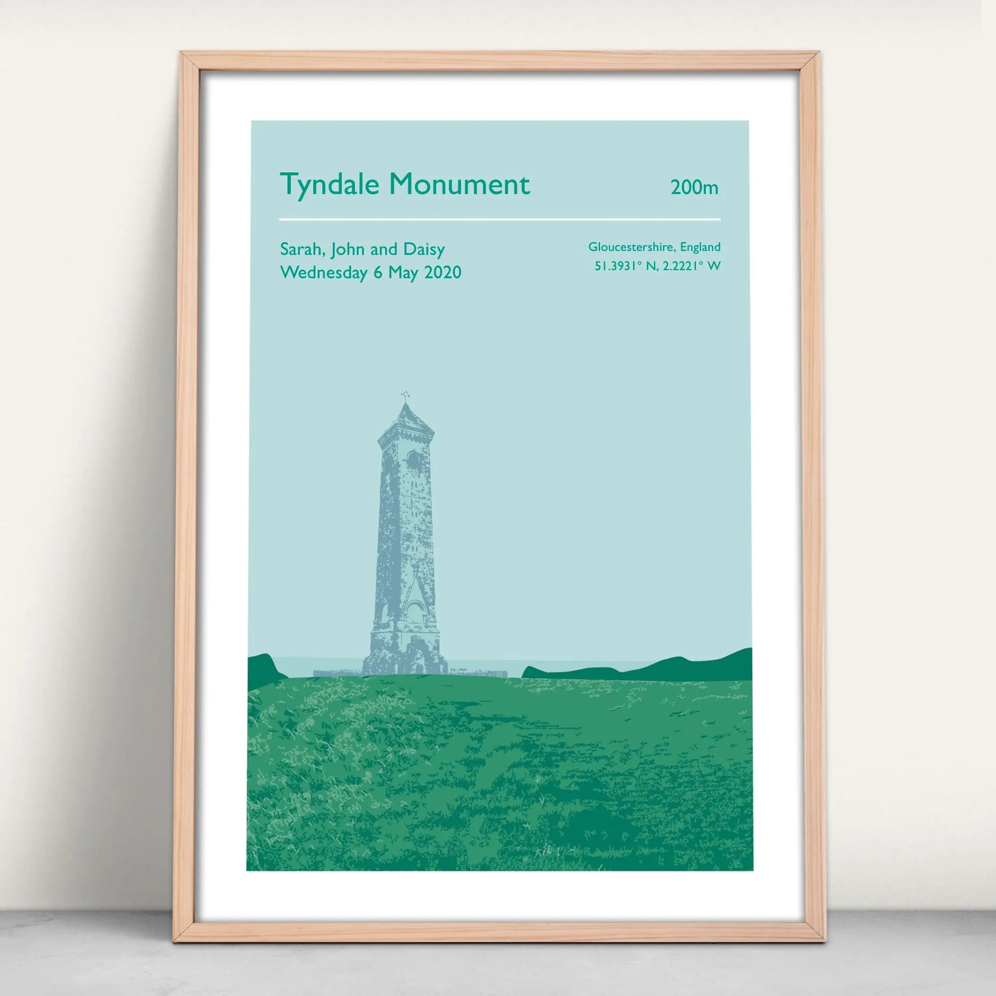 Personalised Tyndale Monument, Gloucestershire art print from Purest Green Prints