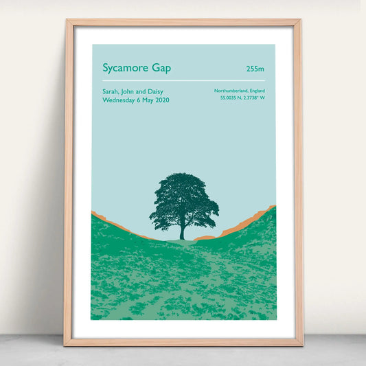 Personalised Sycamore Gap Tree art print from Purest Green Prints