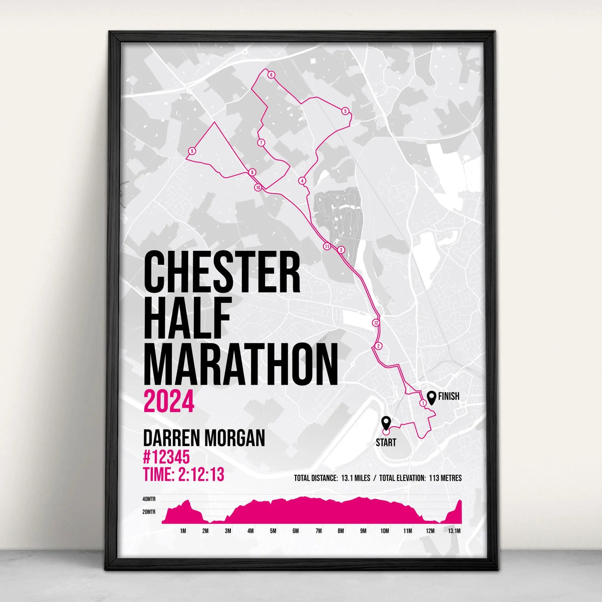 Chester Half Marathon Art Print in pink from Purest Green Prints.