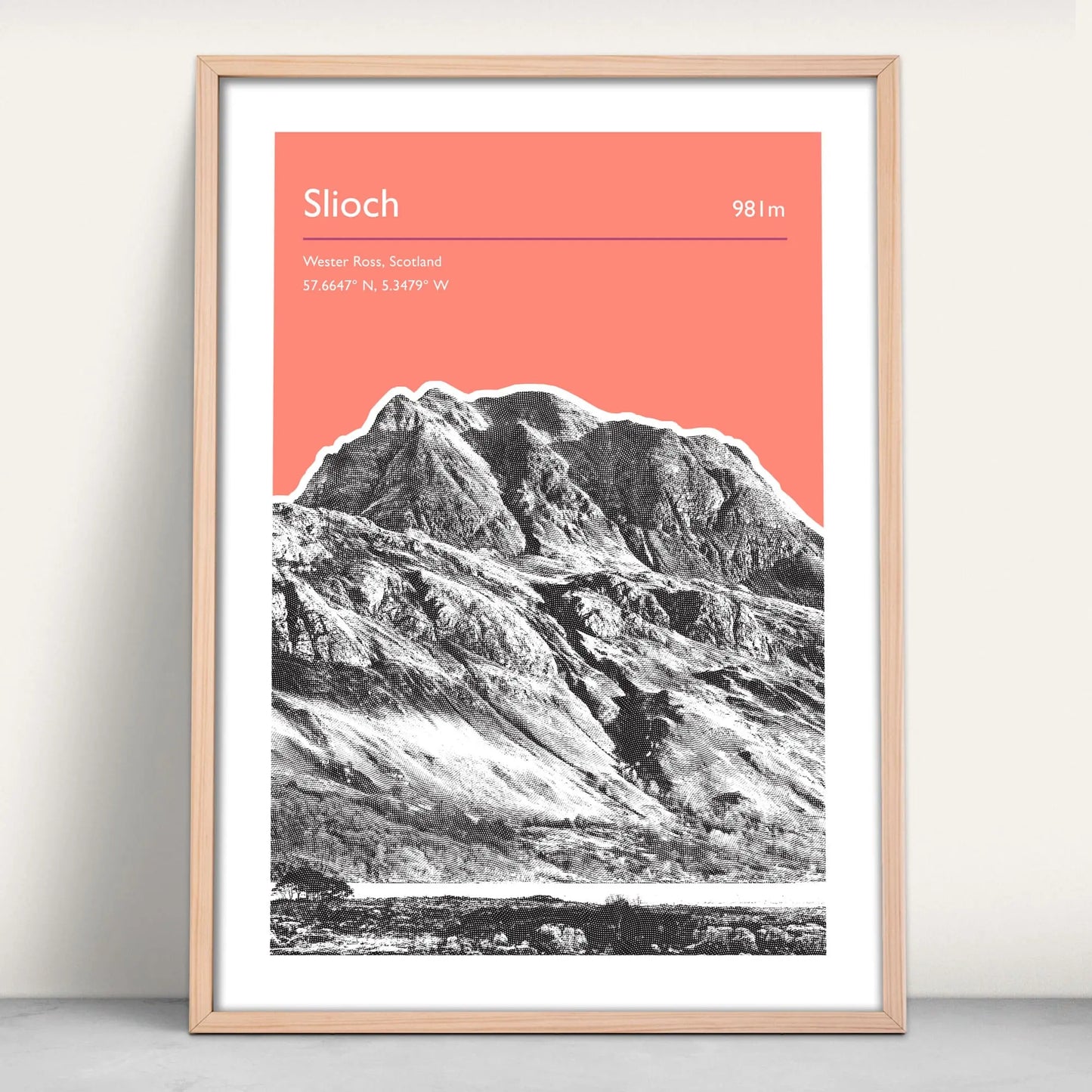 Slioch, Scotland Personalised Art Print in pink from Purest Green Prints