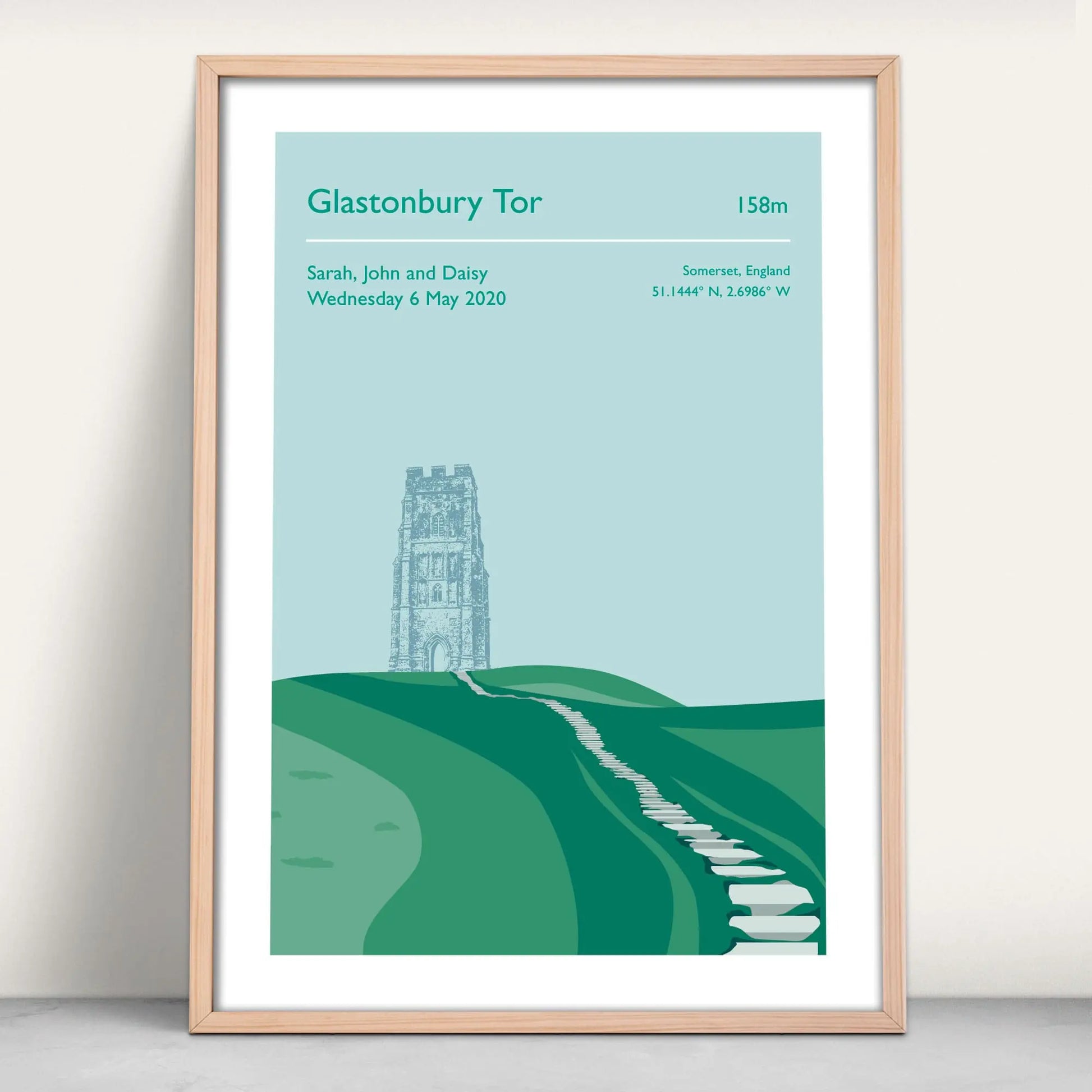 Personalised Glastonbury Tor art print from Purest Green Prints