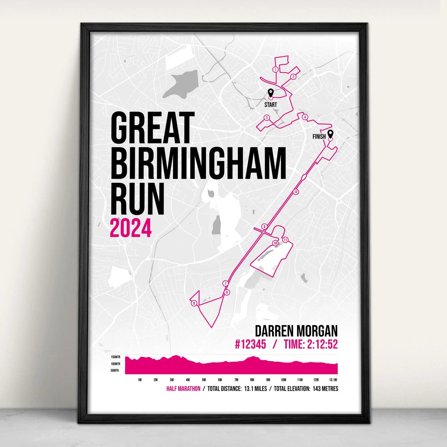 Great Birmingham Run Half Marathon Art Print in pink from Purest Green Prints.