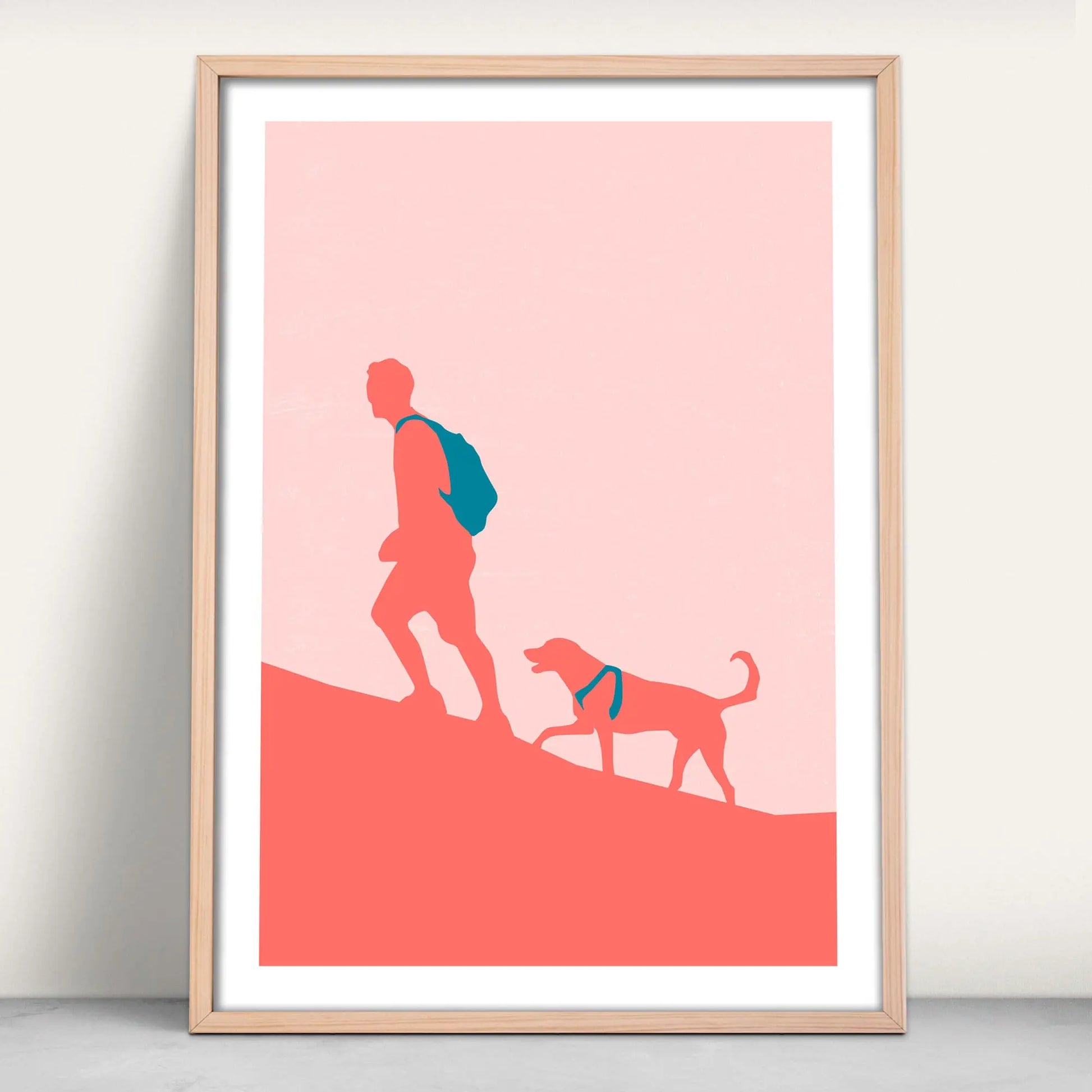 Personalised One Man and his Dog art print in pink and blue from Purest Green Prints.