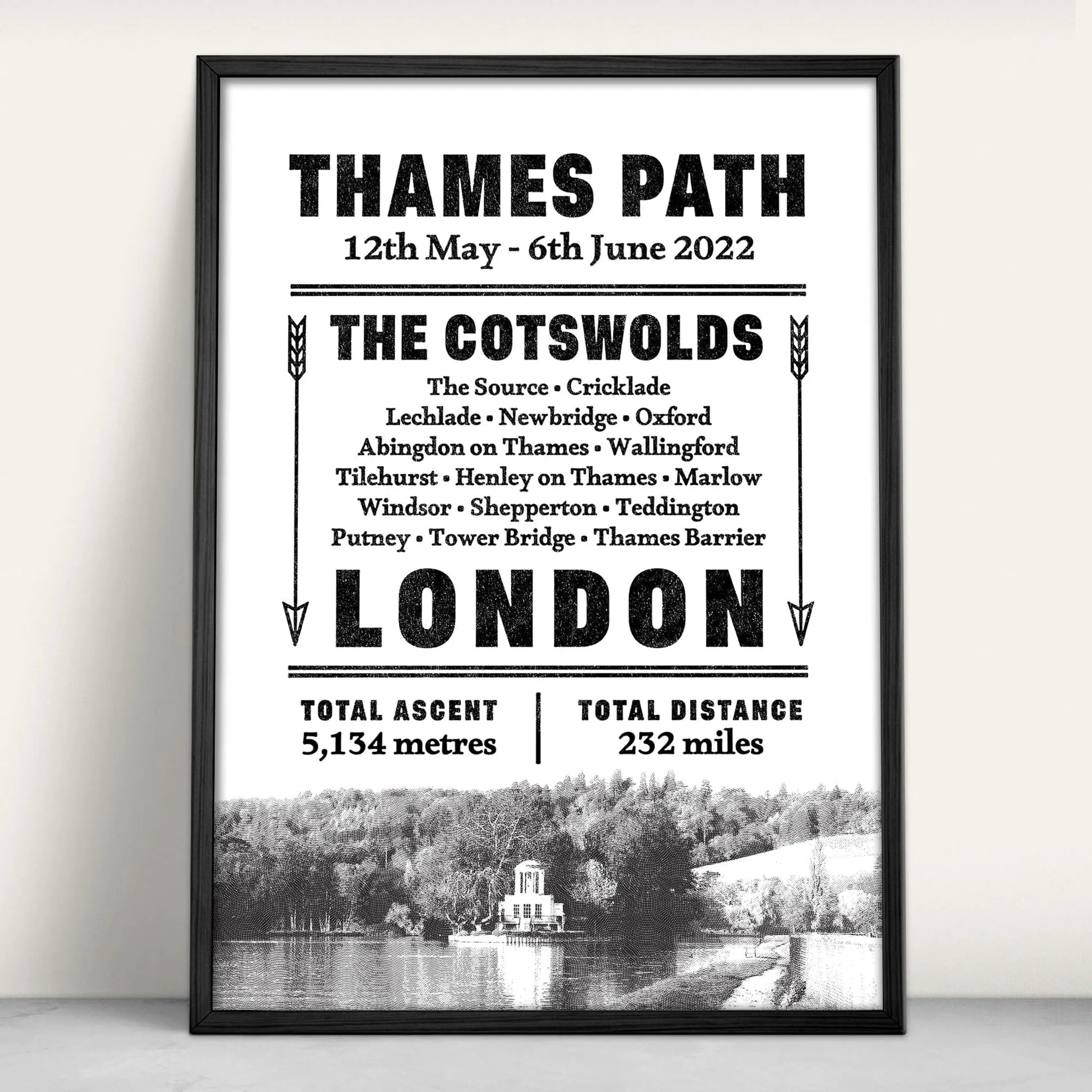 Thames Path Typographic Personalised Art Print from Purest Green Prints