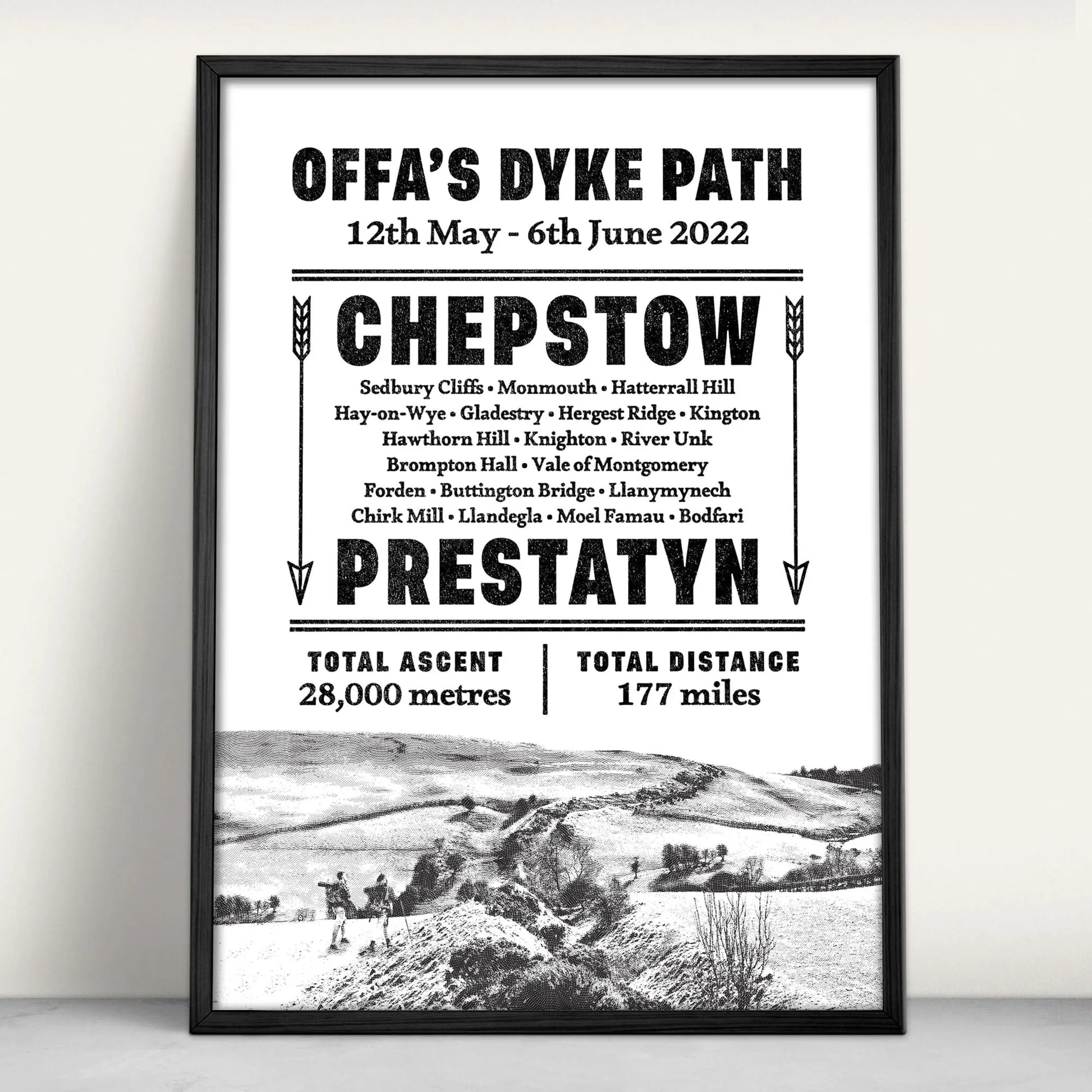 Offa's Dyke Path Typographic Personalised Art Print from Purest Green Prints