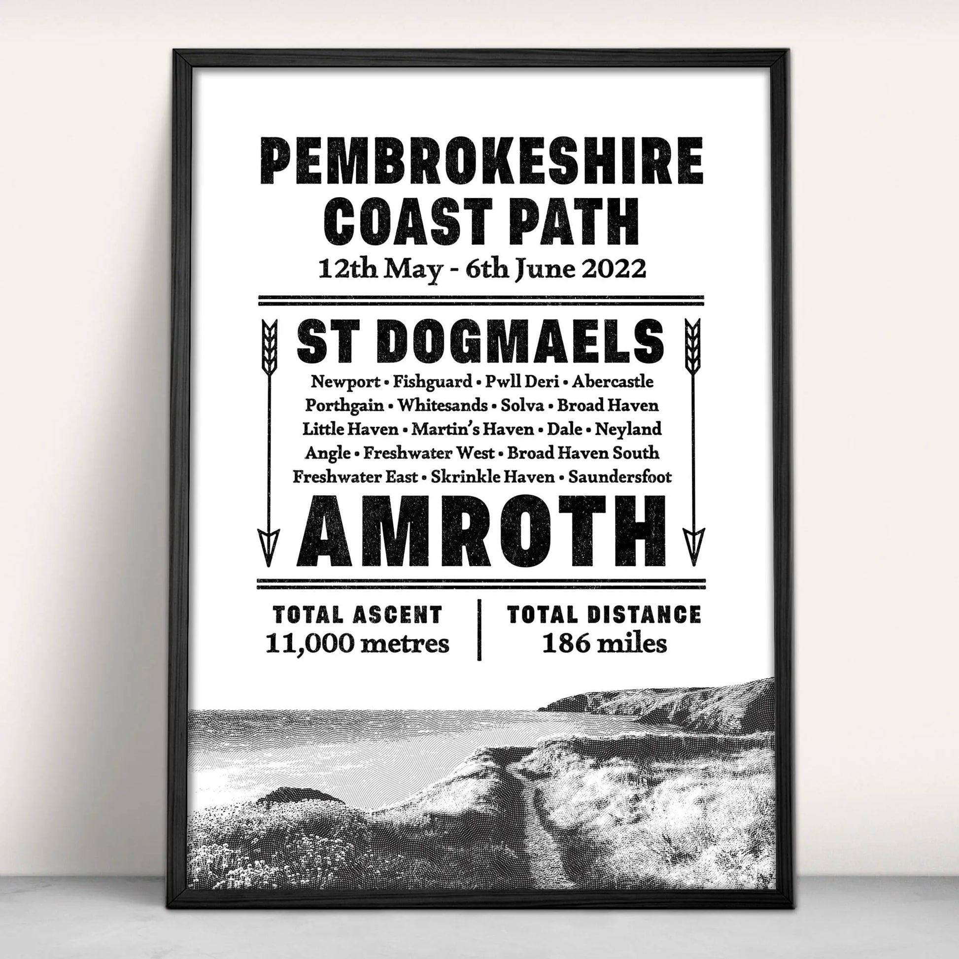 Pembrokeshire Coast Path Typographic Personalised Art Print from Purest Green Prints