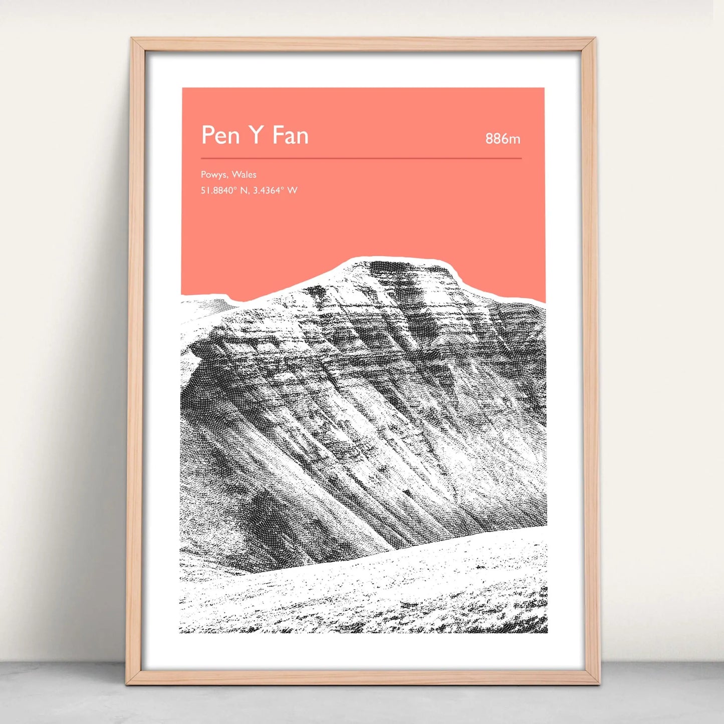 Pen Y Fan, Wales Personalised Art Print in pink from Purest Green Prints