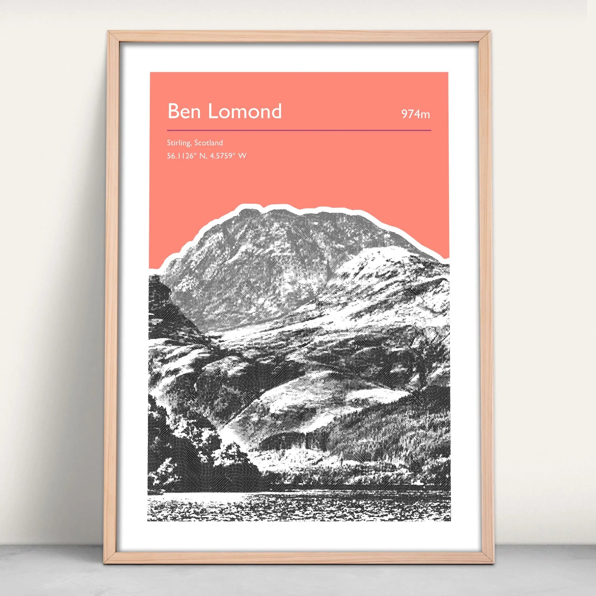 Ben Lomond, Scotland Personalised Art Print in pink from Purest Green Prints