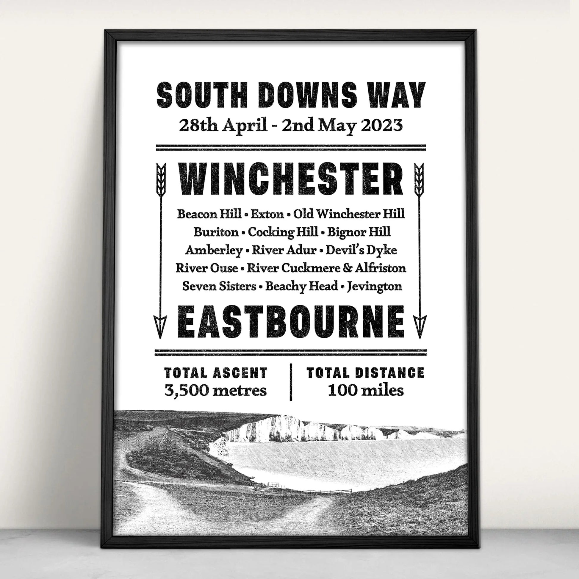 South Downs Way Typographic Personalised Art Print from Purest Green Prints